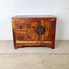 Antique Chinese Provincial Elmwood Cabinet with Iron Hardware