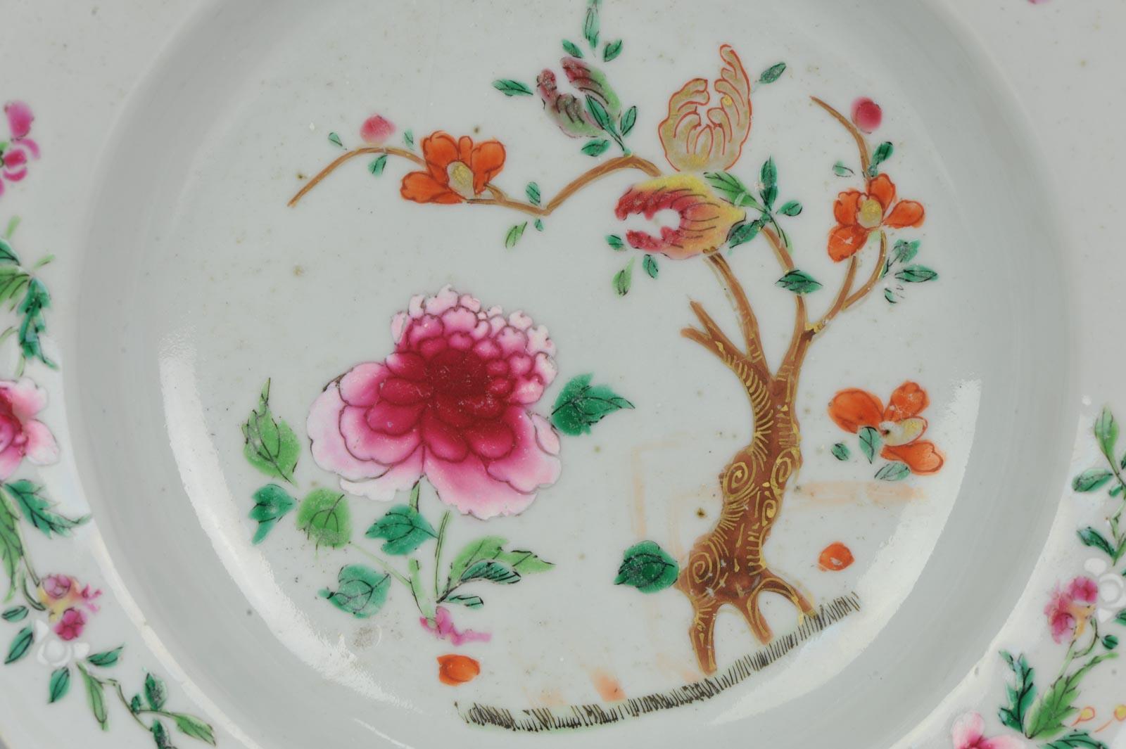 Antique Chinese Qianlong Unusual Famille Rose Plate Tree Enamel, 18 Century In Good Condition For Sale In Amsterdam, Noord Holland