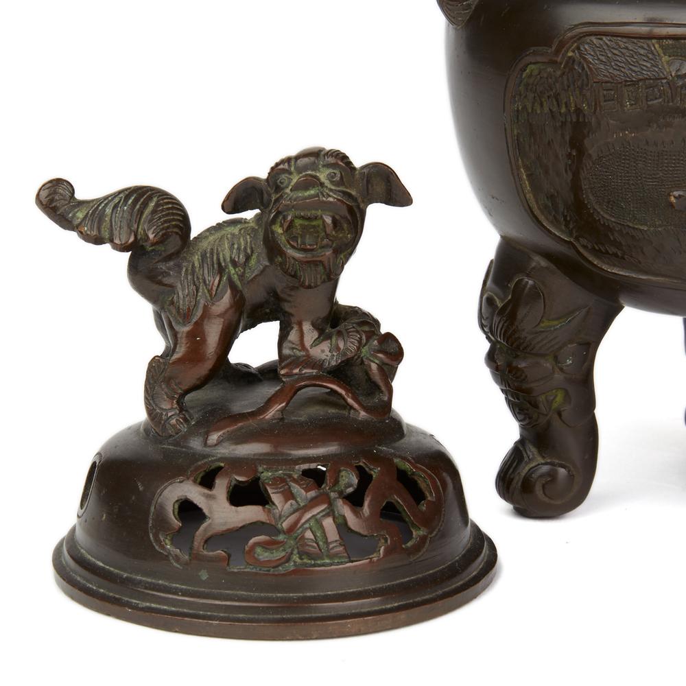 Antique Chinese Qing Bronze Censer and Stand, 19th Century 2