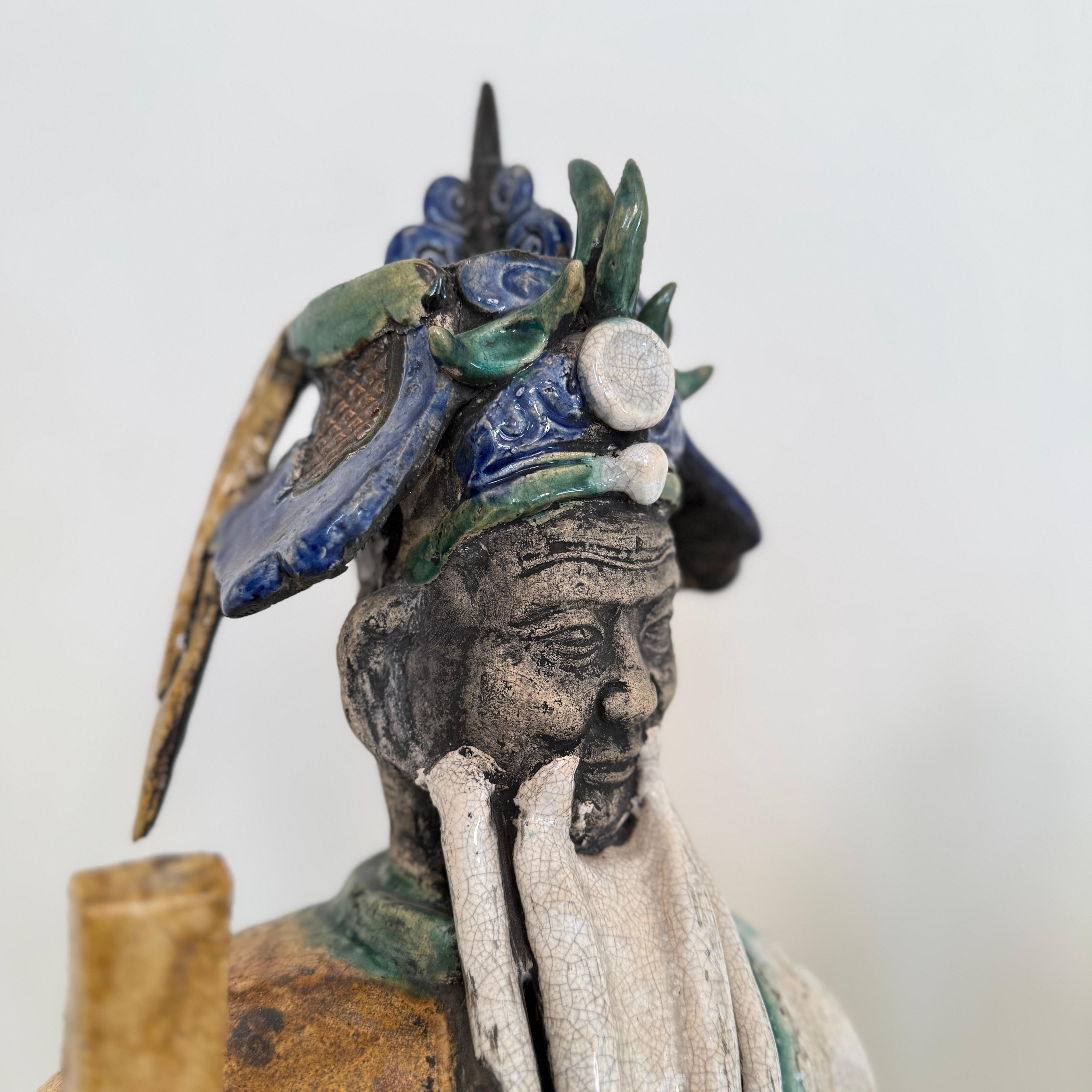 Antique Chinese Qing Ceramic Sculptures  Pair of 19th Century Figures, 1880 For Sale 6