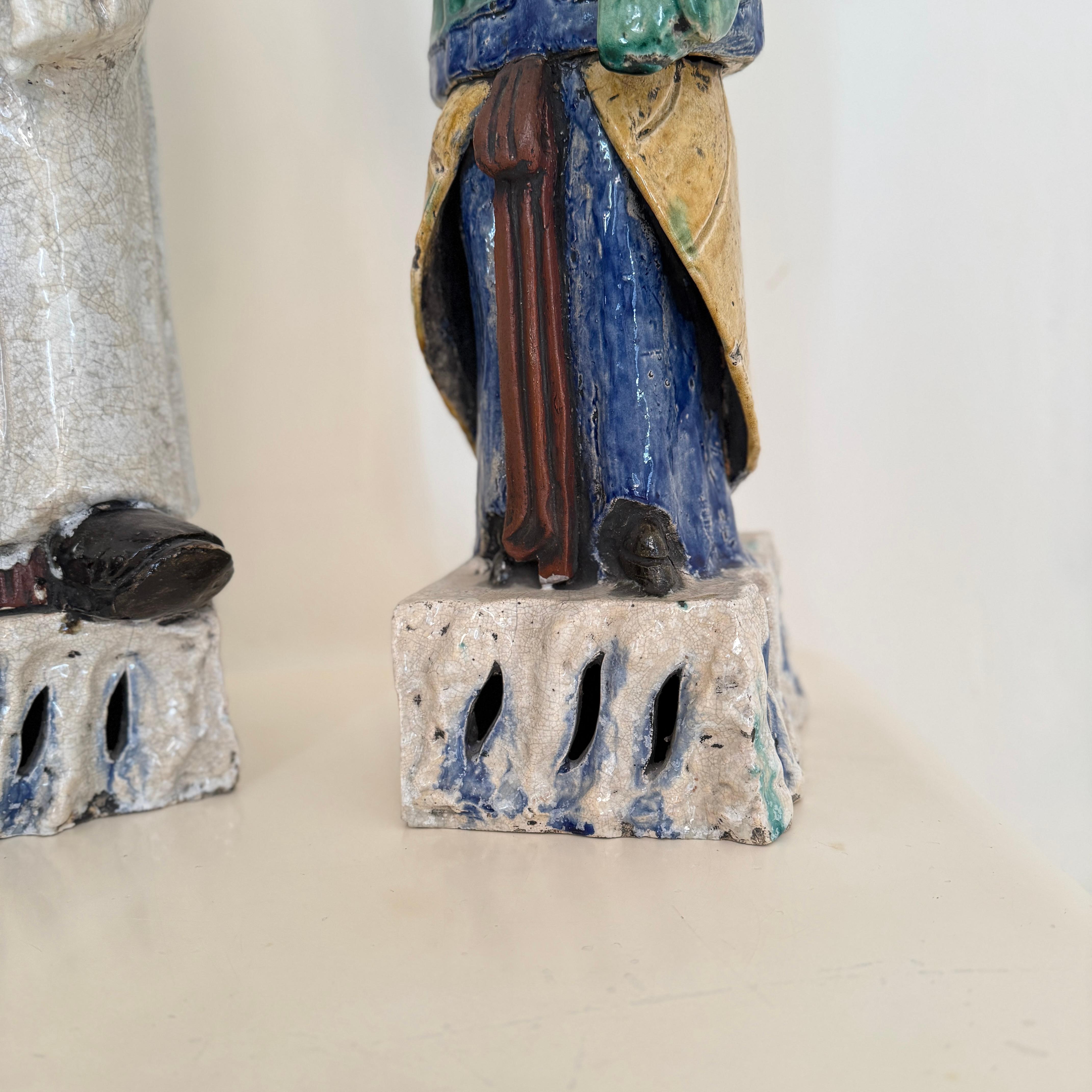 Antique Chinese Qing Ceramic Sculptures  Pair of 19th Century Figures, 1880 For Sale 10