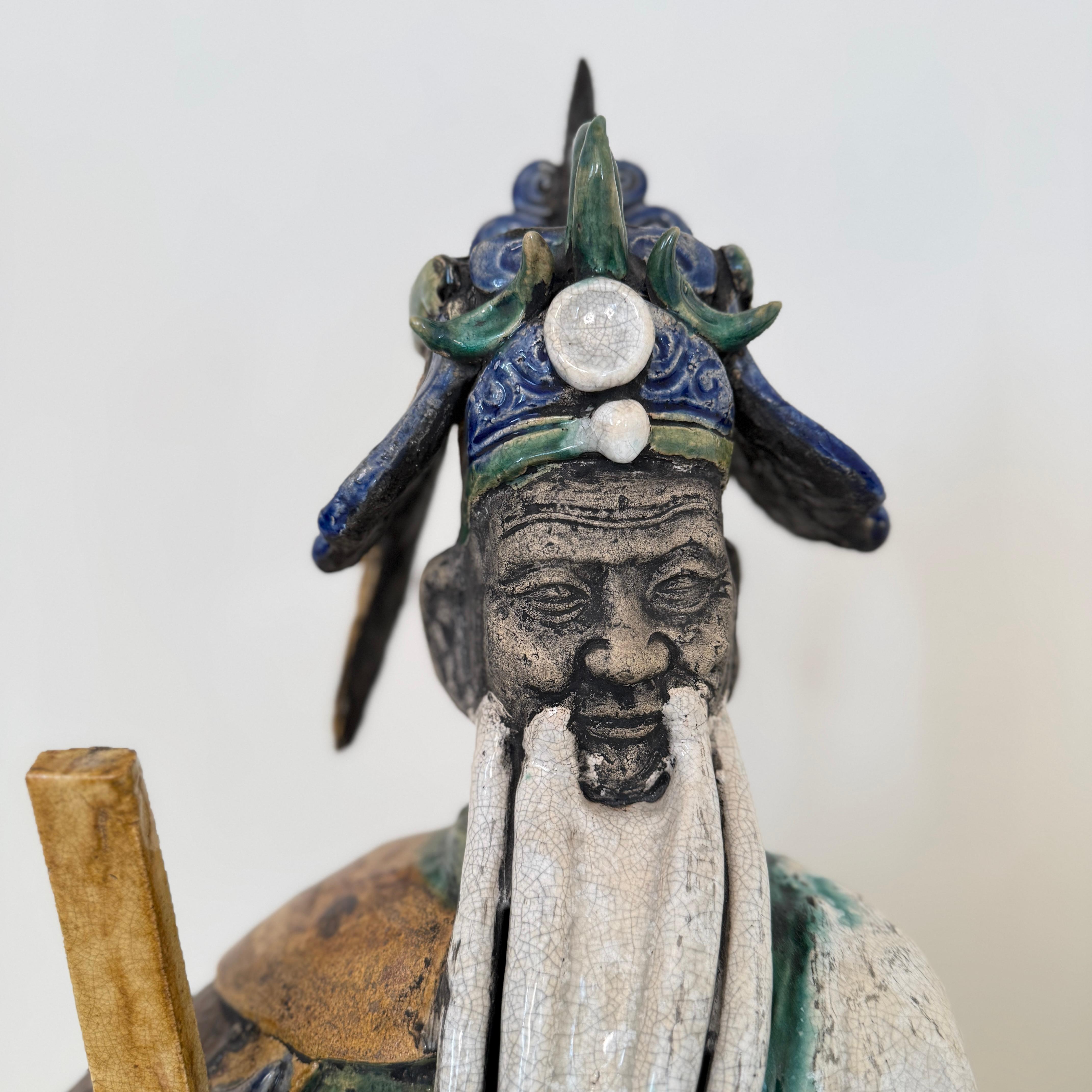 Antique Chinese Qing Ceramic Sculptures  Pair of 19th Century Figures, 1880 For Sale 2
