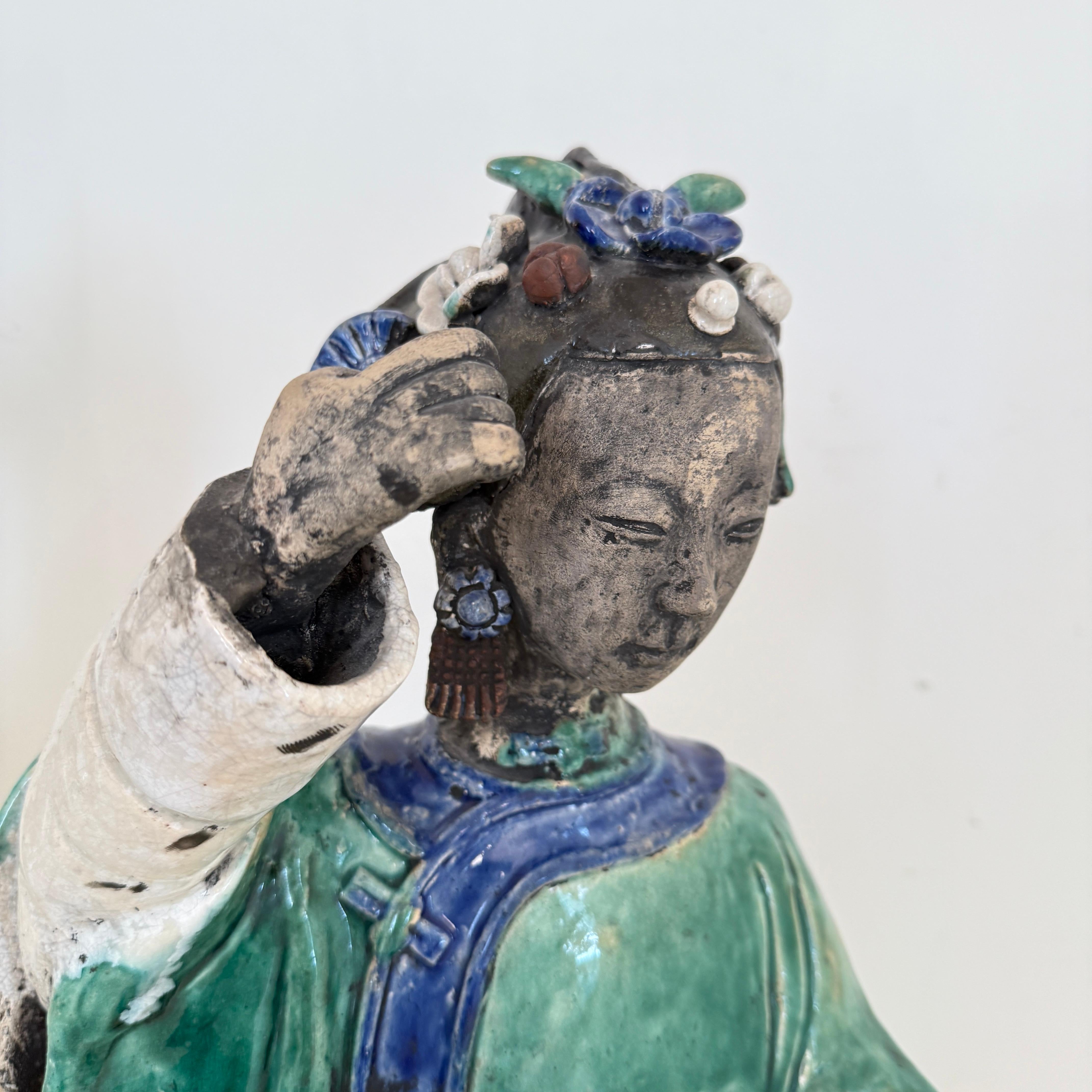 Antique Chinese Qing Ceramic Sculptures  Pair of 19th Century Figures, 1880 For Sale 5