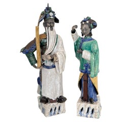 Antique Chinese Qing Ceramic Sculptures  Pair of 19th Century Figures, 1880