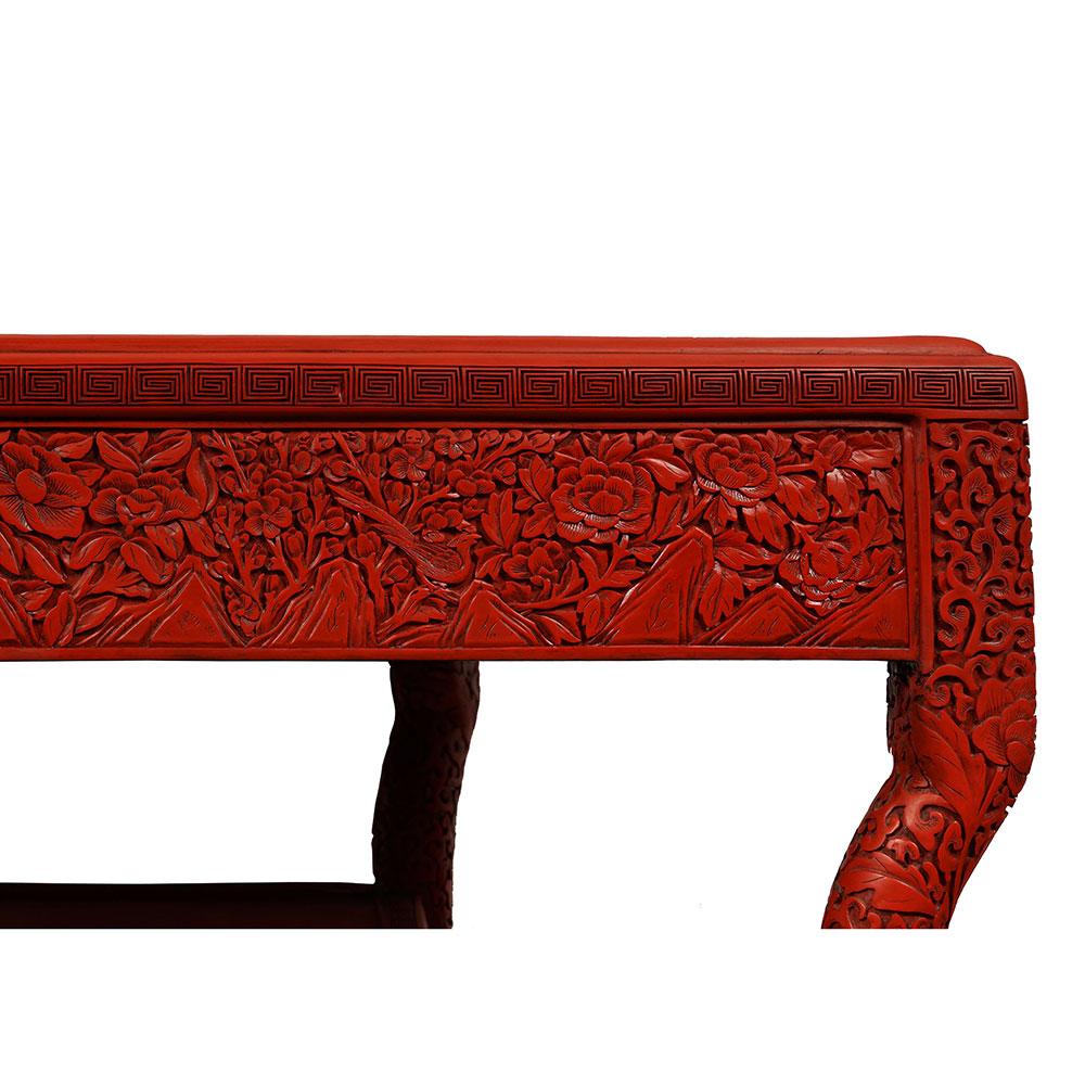 Antique Chinese Qing Cinnabar Lacquer Carved Console Table For Sale 6