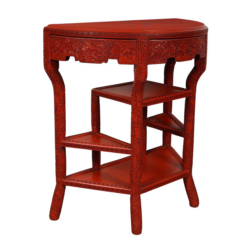 Size: 32in H x 30in W x 15in D
Origin: China
Circa: Late Qing Dynasty, circa 1900
Material: Lacquer Painted over wood
Condition: Original finished. Hand paint, hand carved, normal age wear.

This console table was made during the late Qing