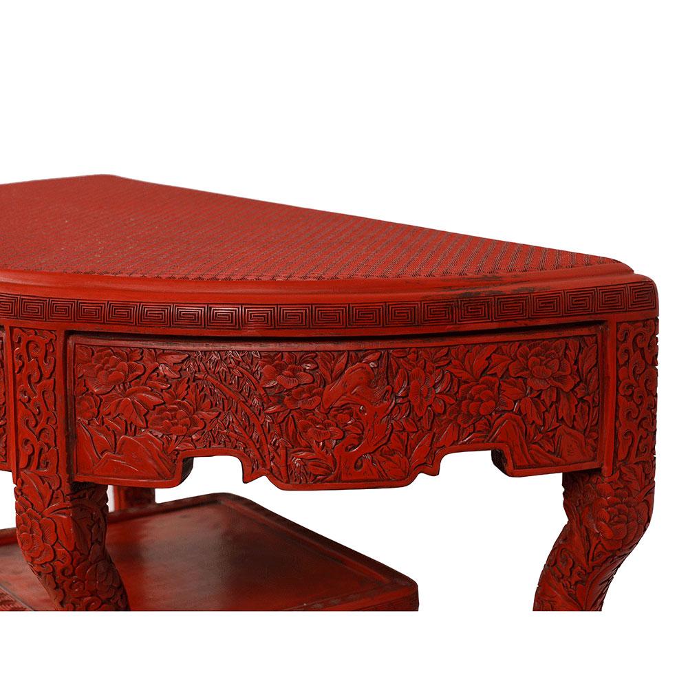 Early 20th Century Antique Chinese Qing Cinnabar Lacquer Carved Console Table For Sale