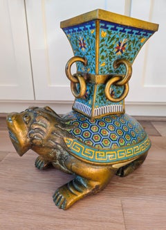 Antique Chinese Qing Cloisonné Enamel Bronze Censer Vase in Dragon Turtle Figure