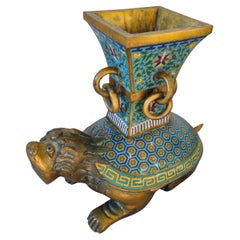 Antike chinesische Qing Cloisonné-Emaille Bronze Censer Vase in Drachen Schildkröte Figur