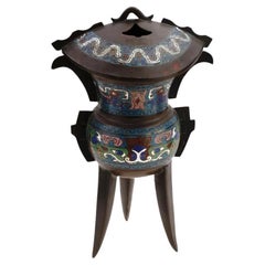 Antique Chinese Qing Cloisonne Tripod Jia Vessel