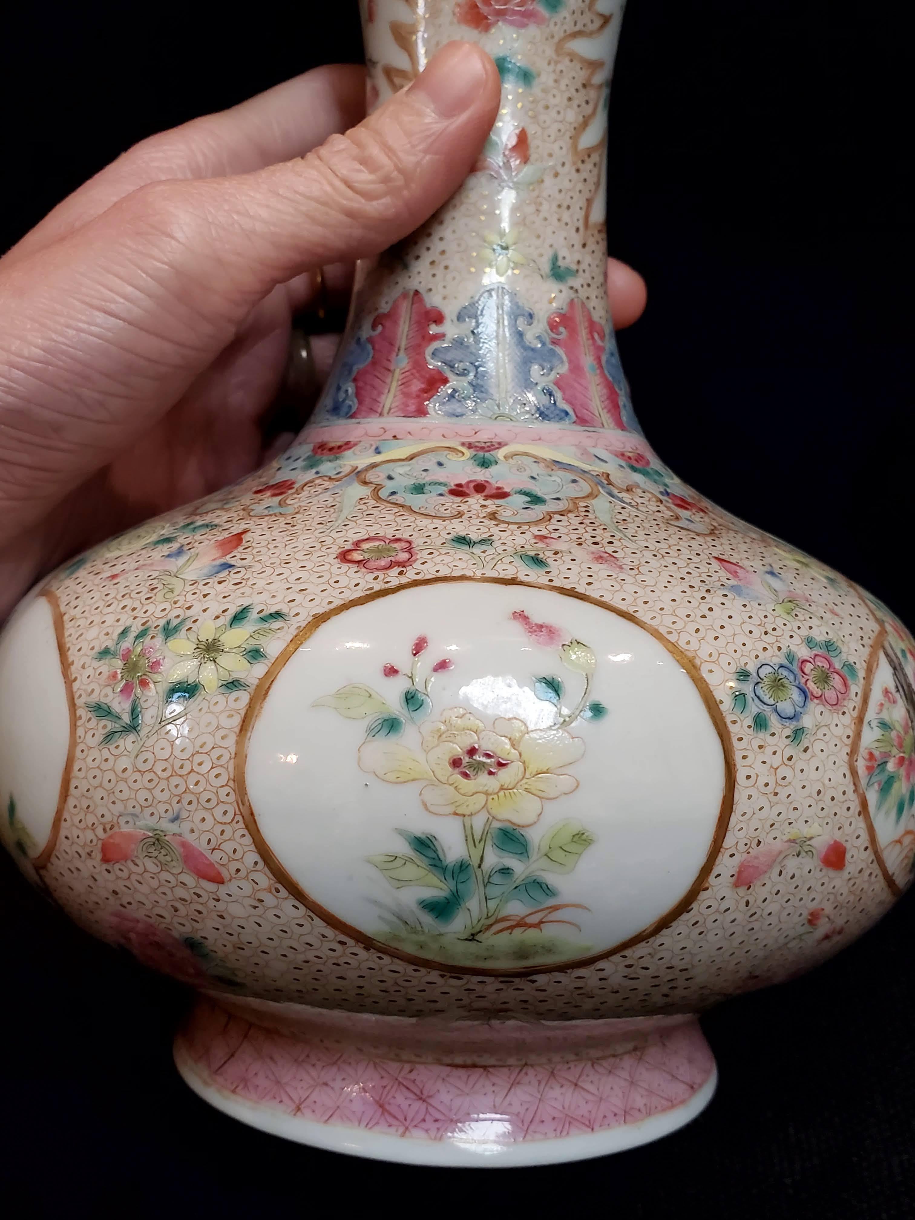 Antique Chinese Qing Delicate Famille Rose Floral Ornament Porcelain Vase For Sale 7