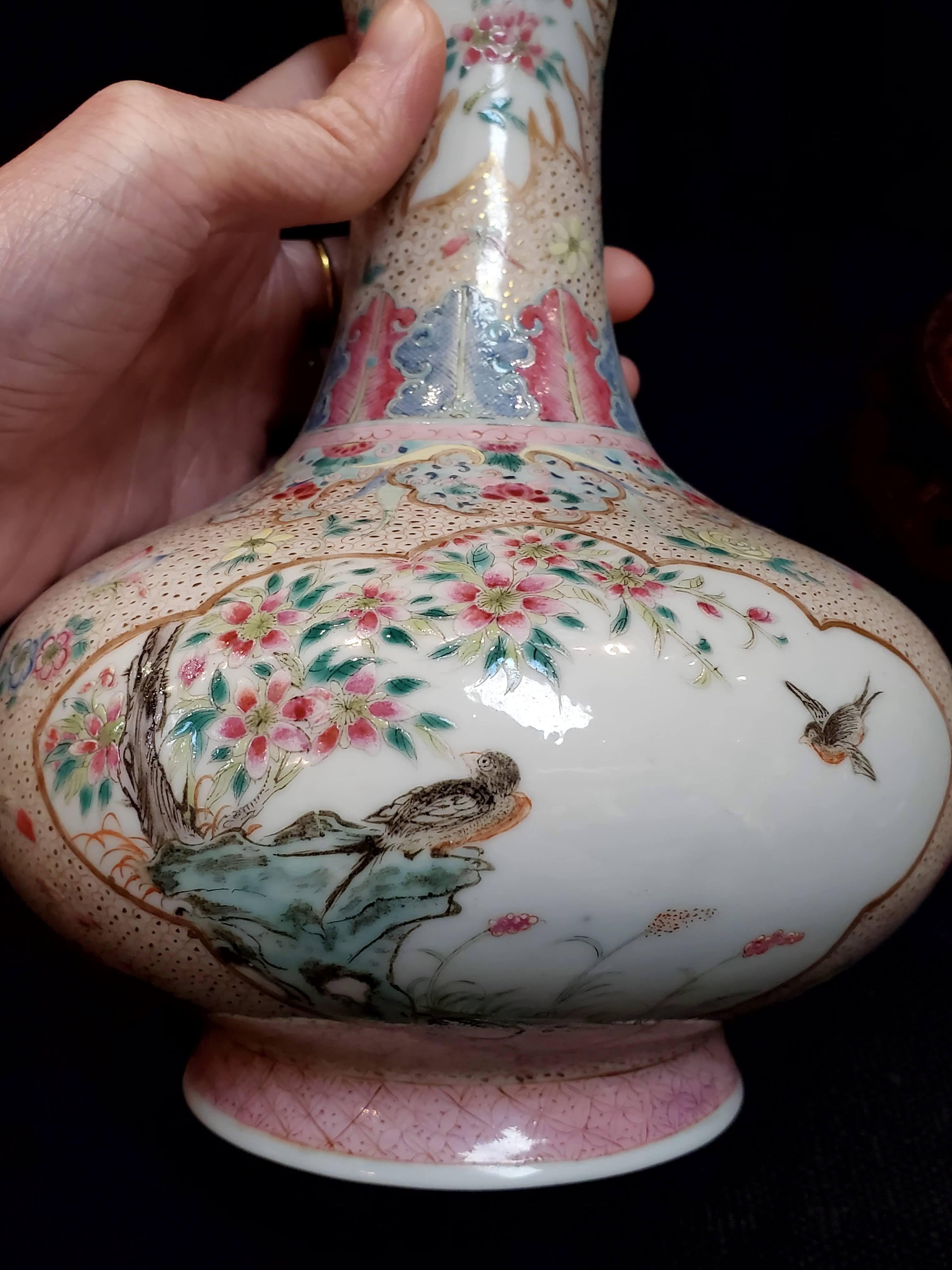 Antique Chinese Qing Delicate Famille Rose Floral Ornament Porcelain Vase For Sale 3