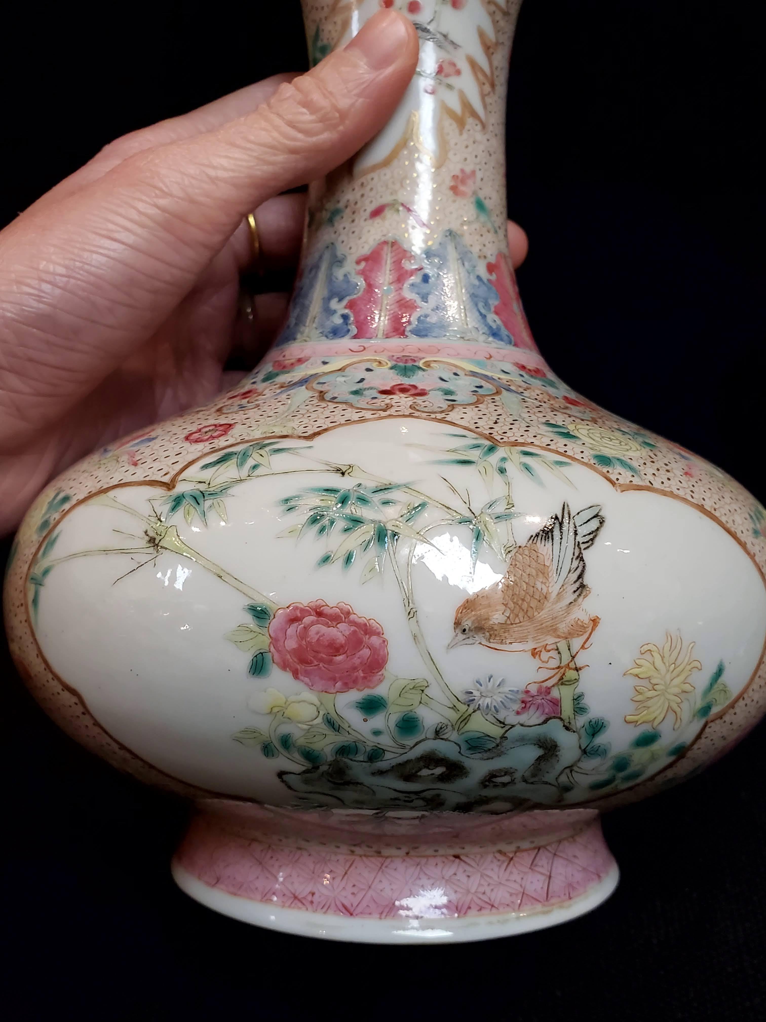 Antique Chinese Qing Delicate Famille Rose Floral Ornament Porcelain Vase For Sale 4