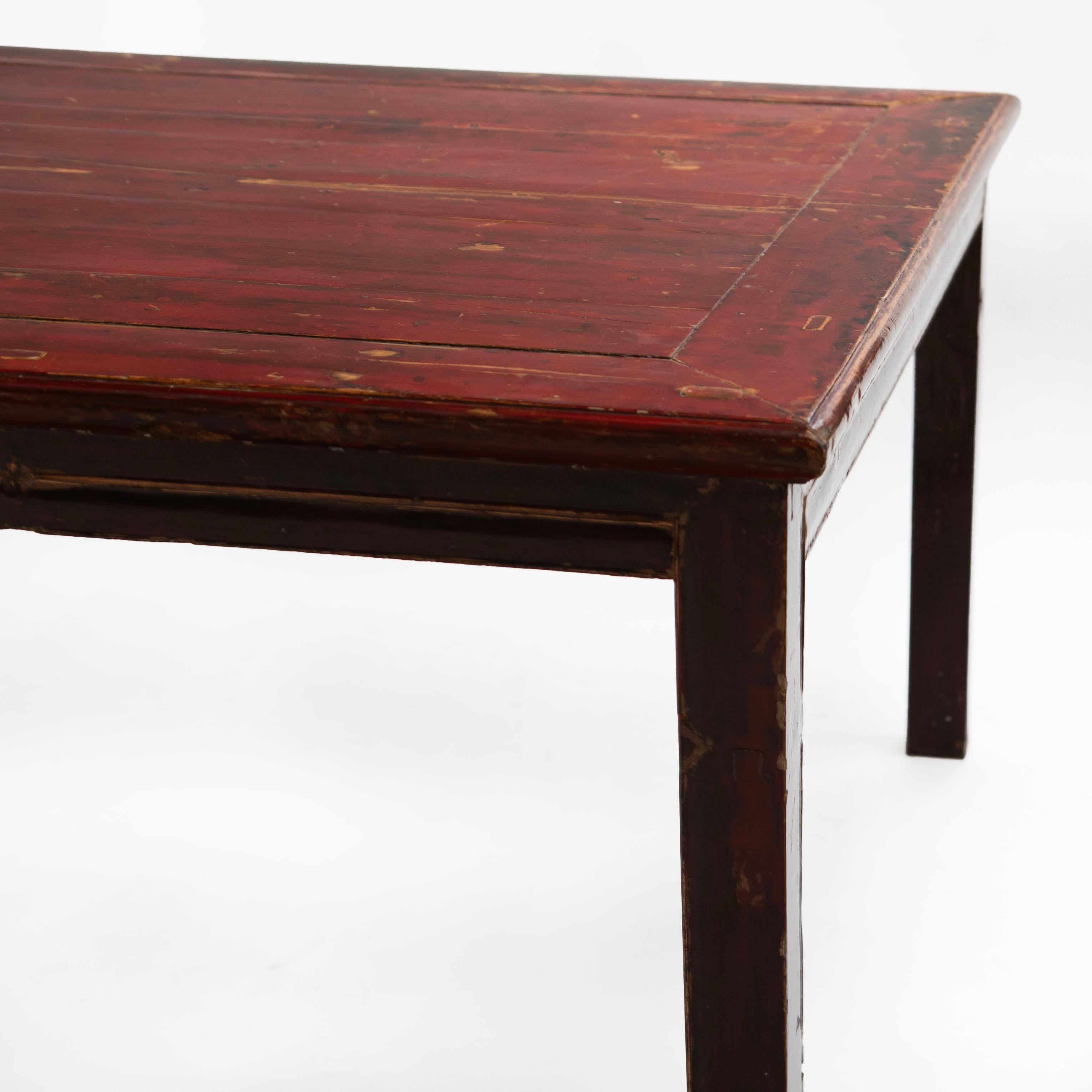 Chinese Lacquered Dinning Table with Original Burgundy Lacquer For Sale