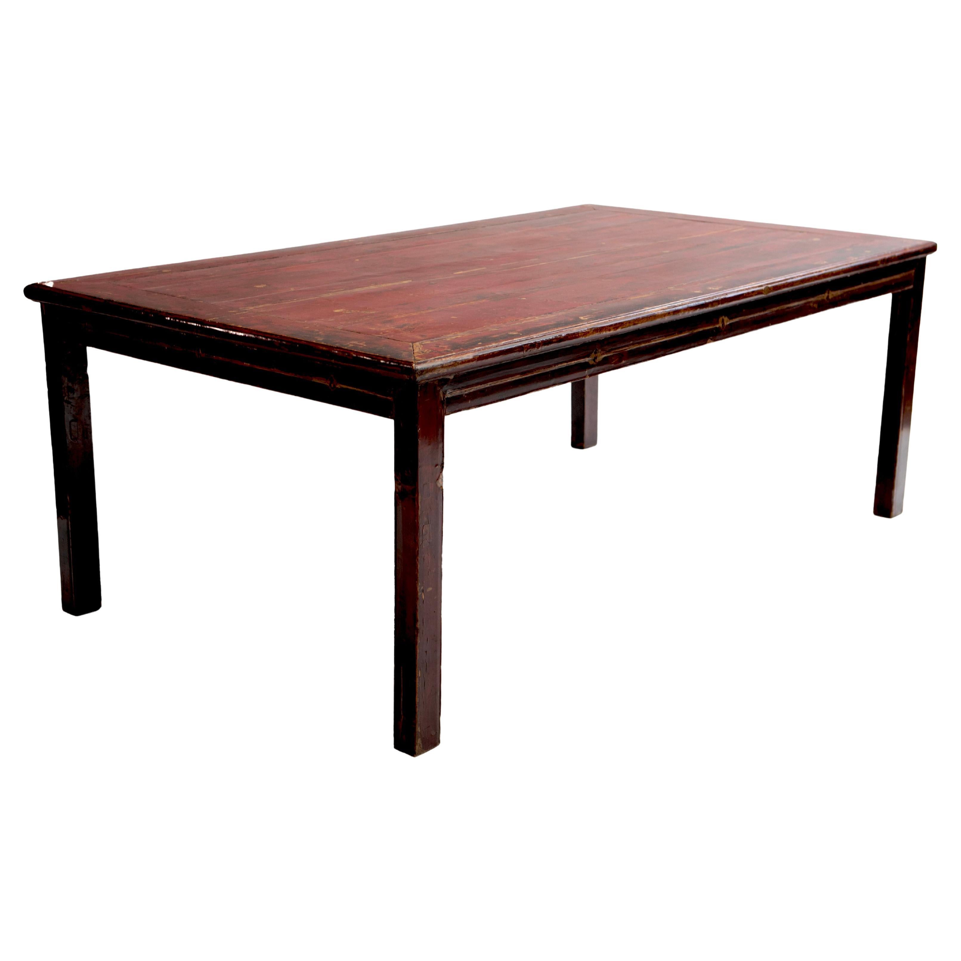 Lacquered Dinning Table with Original Burgundy Lacquer For Sale