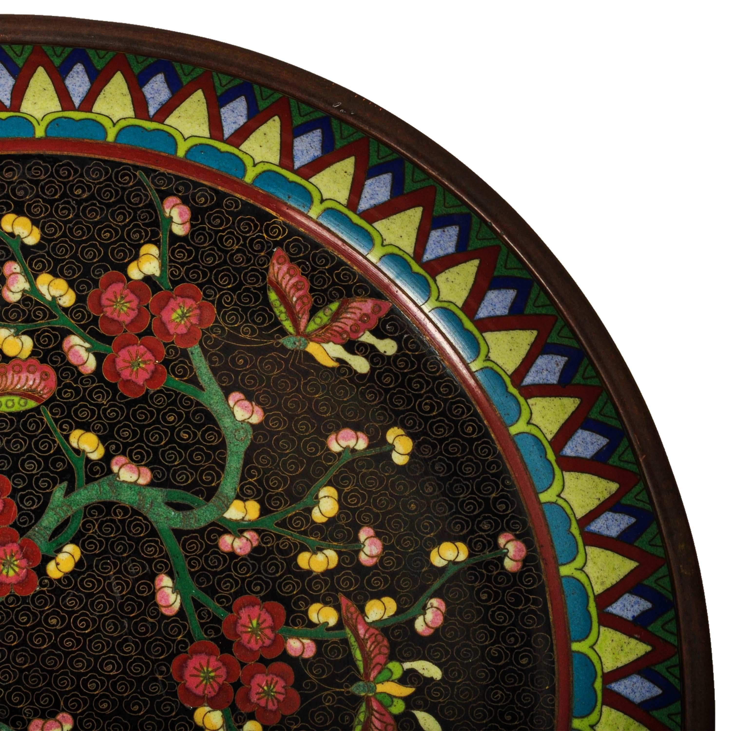 Antiguo Cuenco Chino de la Dinastía Qing 1644-1911 Esmaltado sobre Cobre Plato de Cloisonné en venta 5