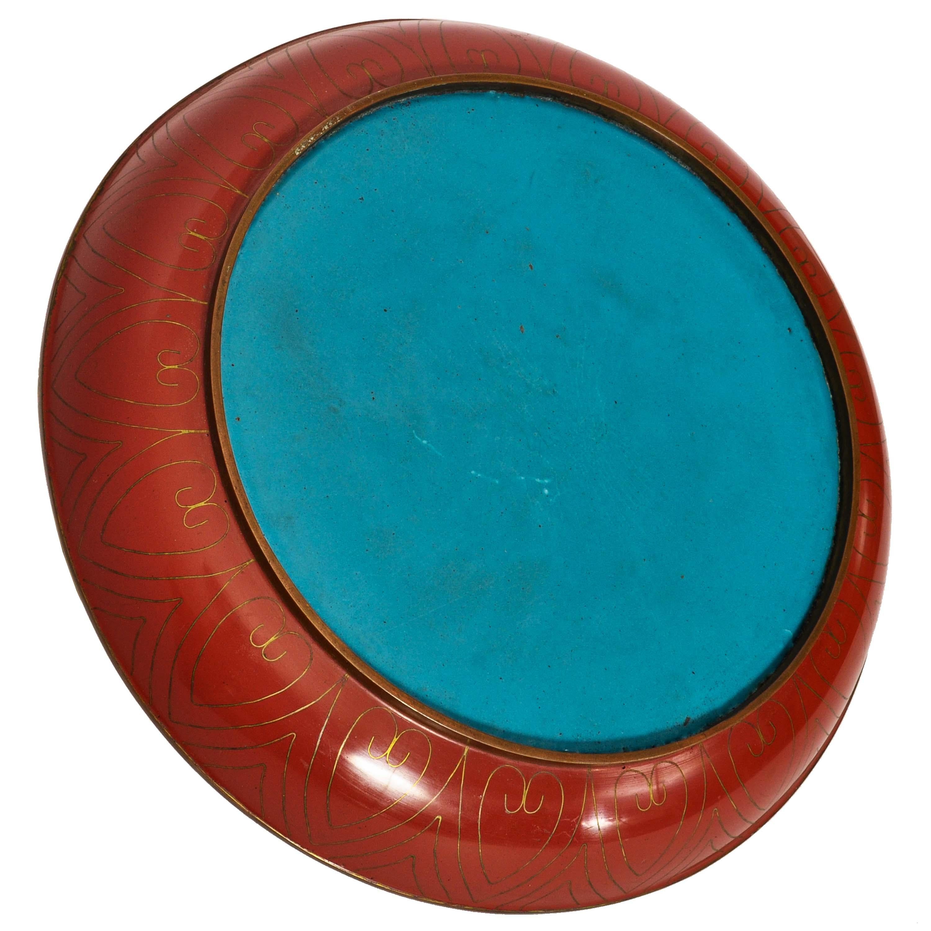 Antiguo Cuenco Chino de la Dinastía Qing 1644-1911 Esmaltado sobre Cobre Plato de Cloisonné en venta 8