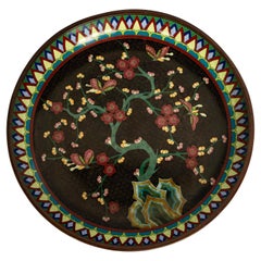 Antique Chinese Qing Dynasty 1644-1911 Enamel on Copper Cloisonne Plate Bowl