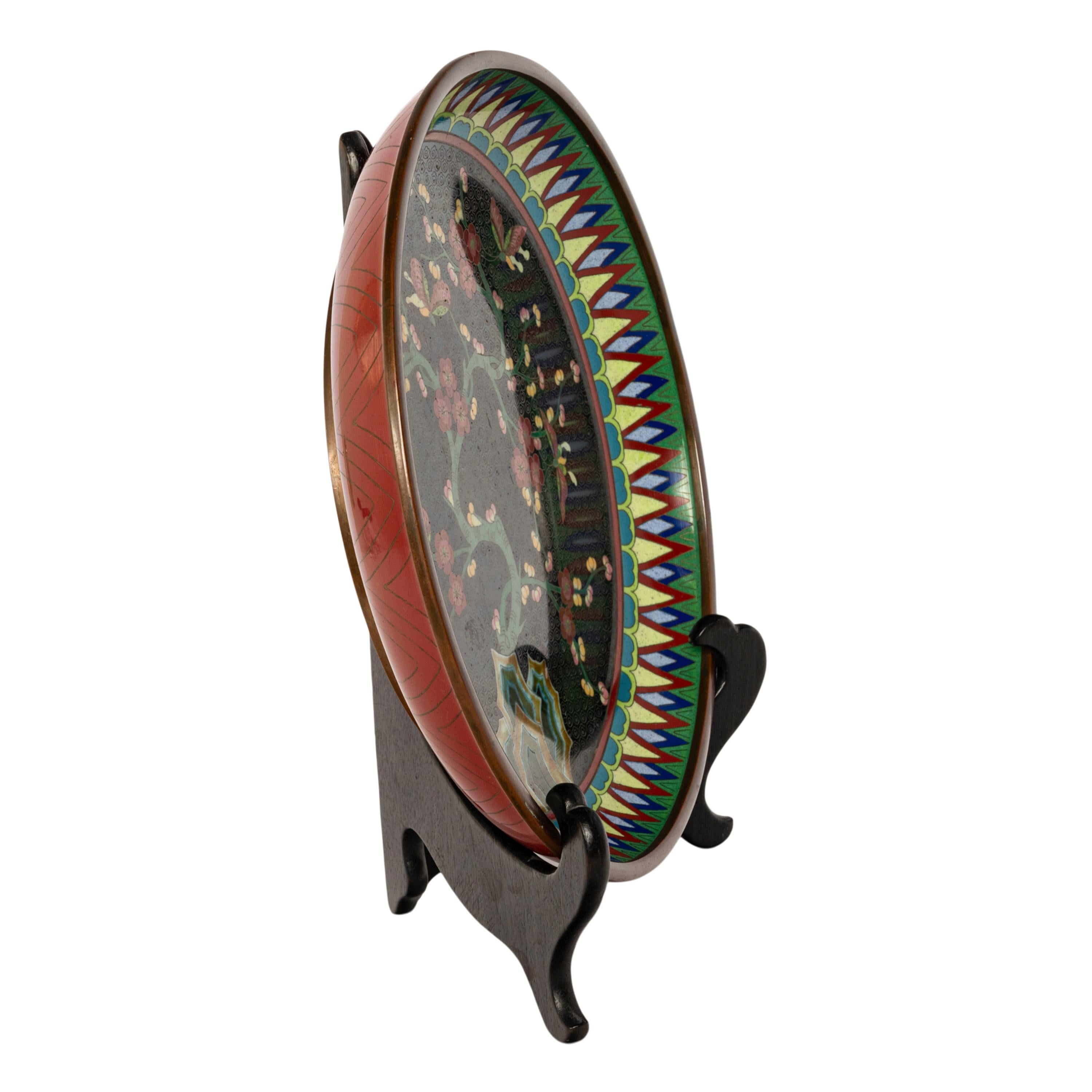 Antiguo Cuenco Chino de la Dinastía Qing 1644-1911 Esmaltado sobre Cobre Plato de Cloisonné en venta 1