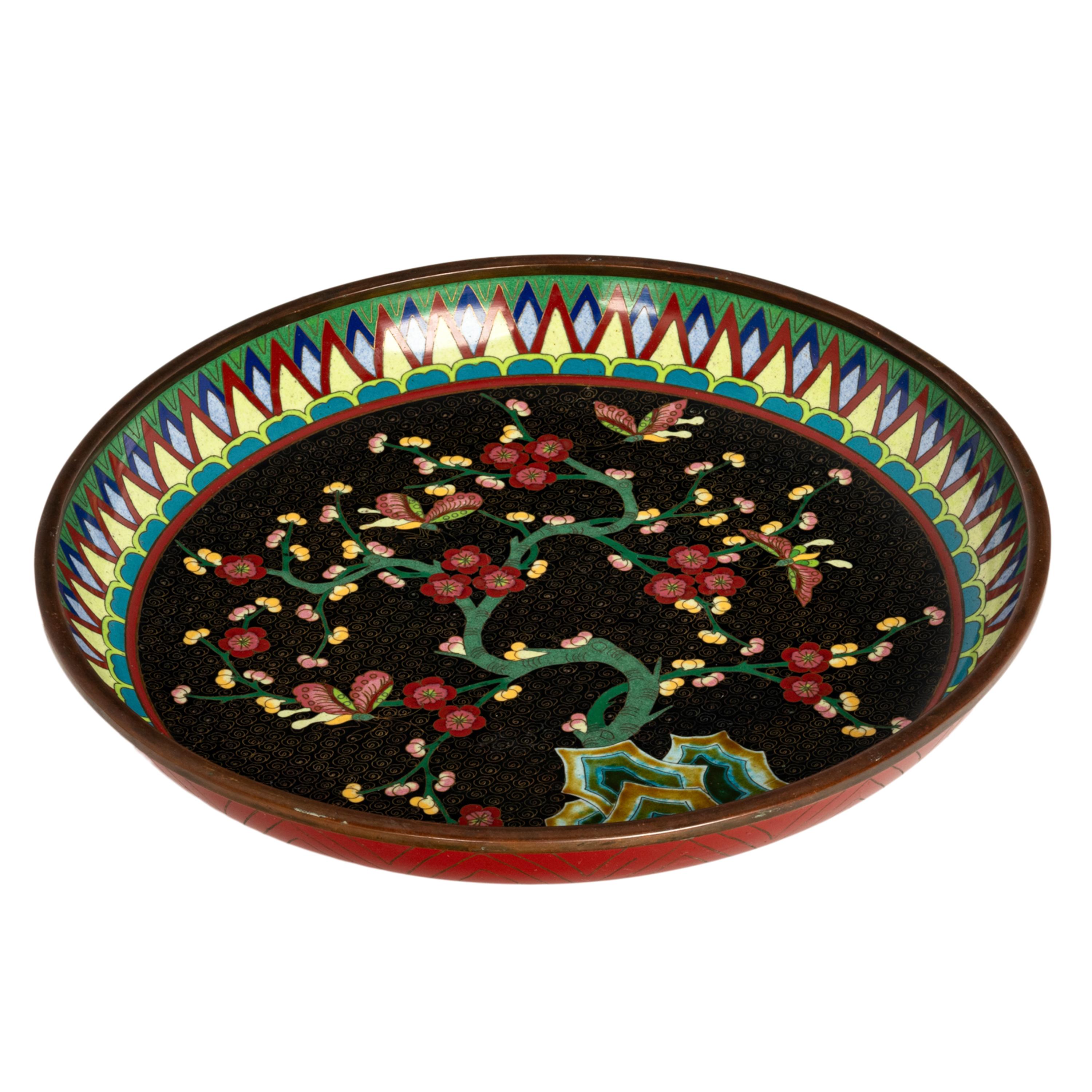 Antiguo Cuenco Chino de la Dinastía Qing 1644-1911 Esmaltado sobre Cobre Plato de Cloisonné en venta 2