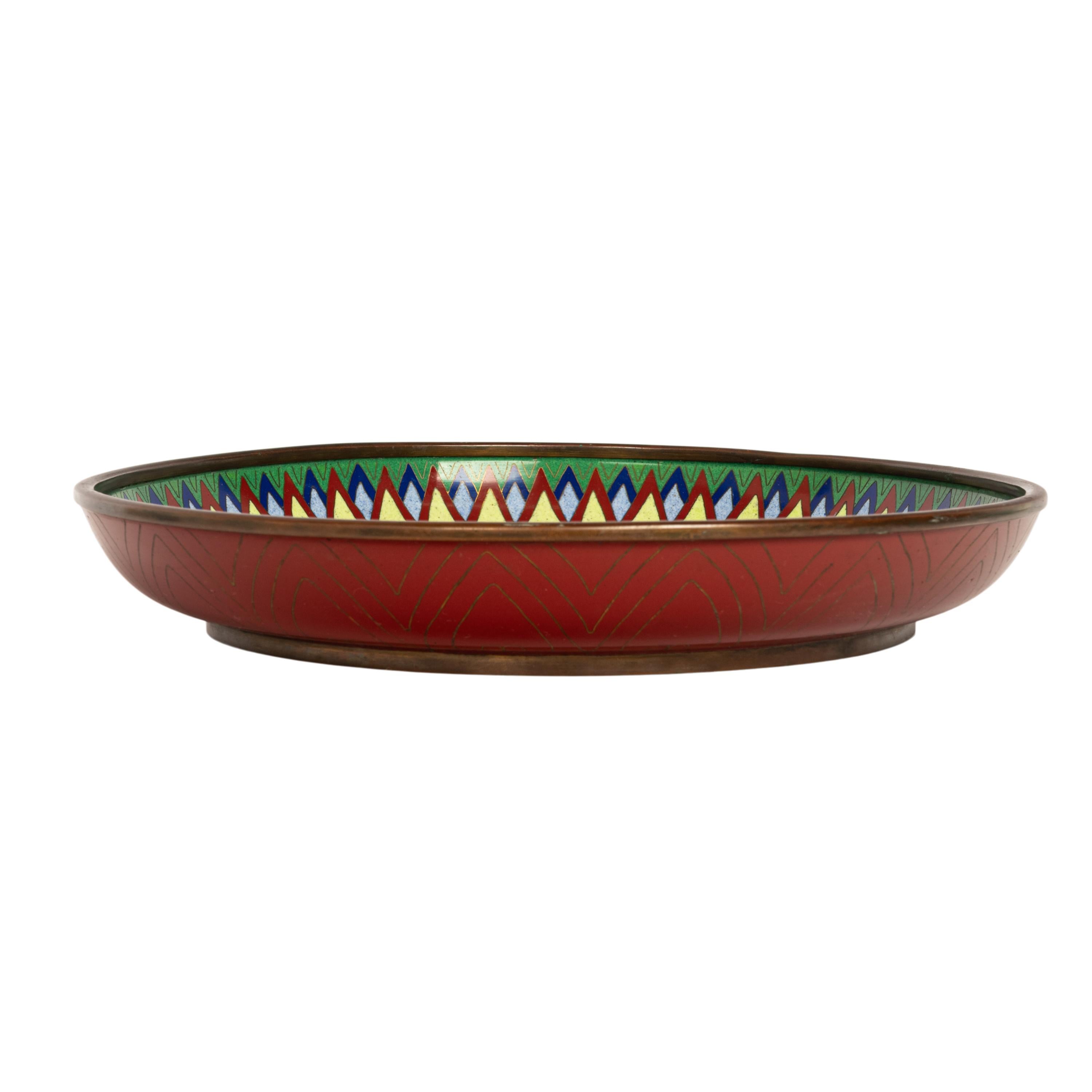 Antiguo Cuenco Chino de la Dinastía Qing 1644-1911 Esmaltado sobre Cobre Plato de Cloisonné en venta 3