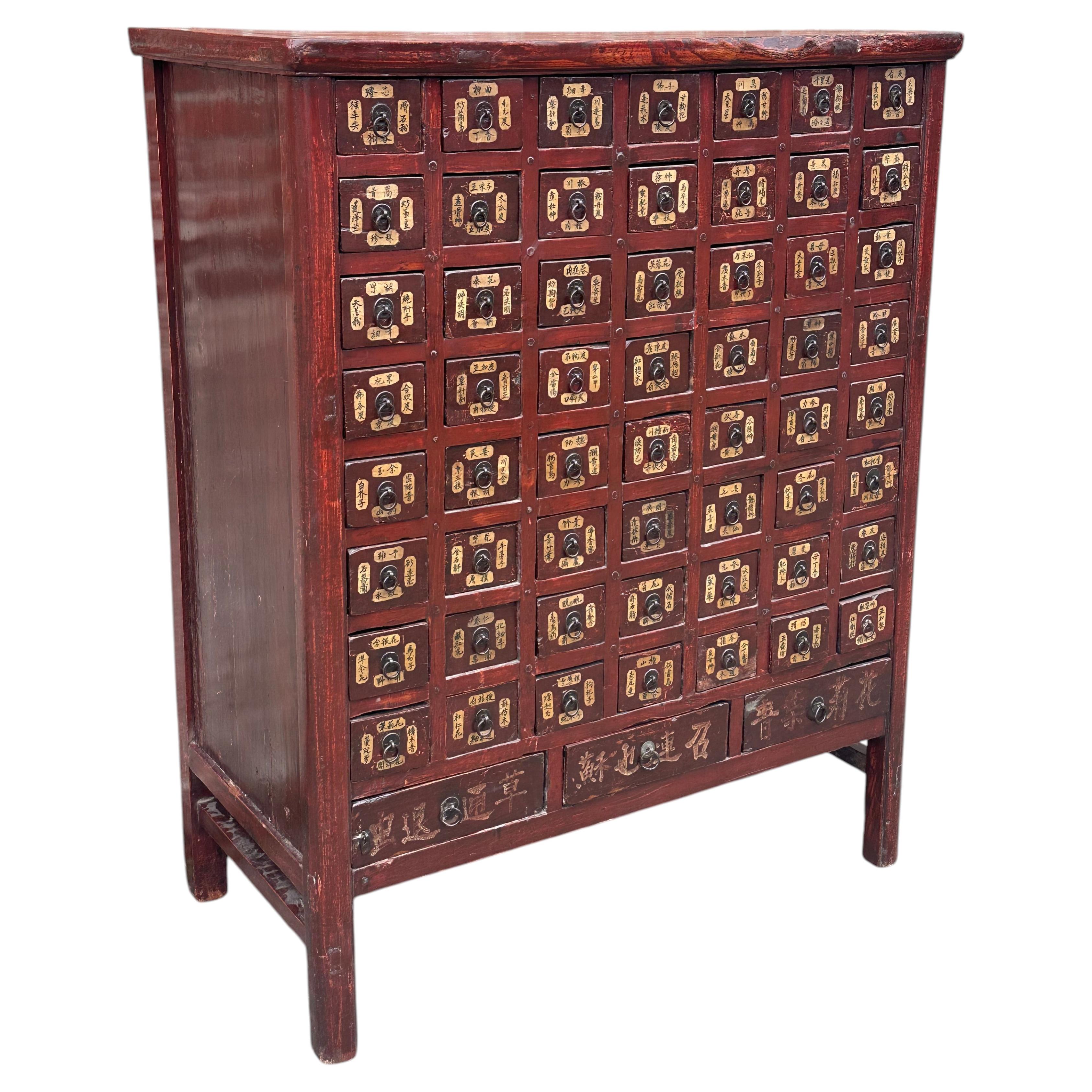 Antique Chinese Qing Dynasty 1800's 59-Drawer Apothecary Chest Herb Cabinet 58"H