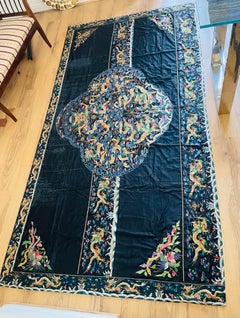 Antique Chinese Qing Dynasty 7 Claw Dragon Altar Textile Embroidered