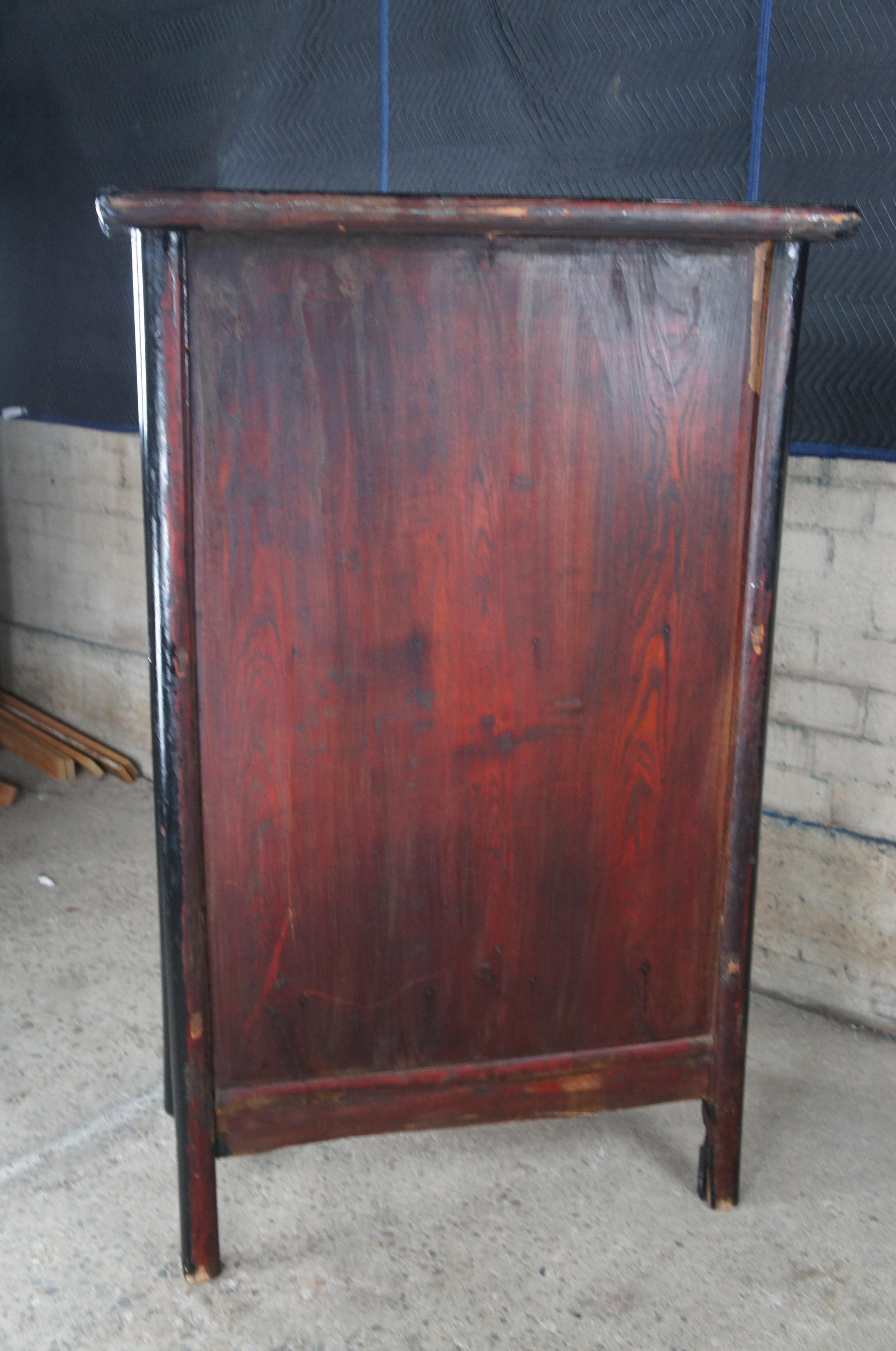 Antique Chinese Qing Dynasty Black Lacquer Elm Armoire Wardrobe Scholars Cabinet For Sale 6