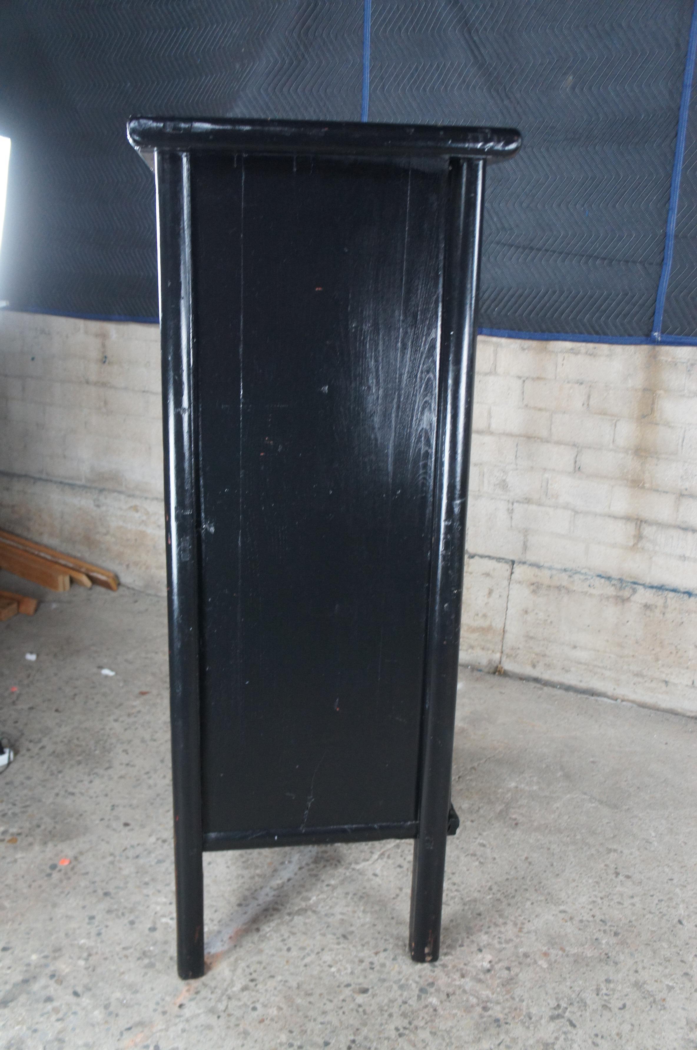 Antique Chinese Qing Dynasty Black Lacquer Elm Armoire Wardrobe Scholars Cabinet For Sale 7