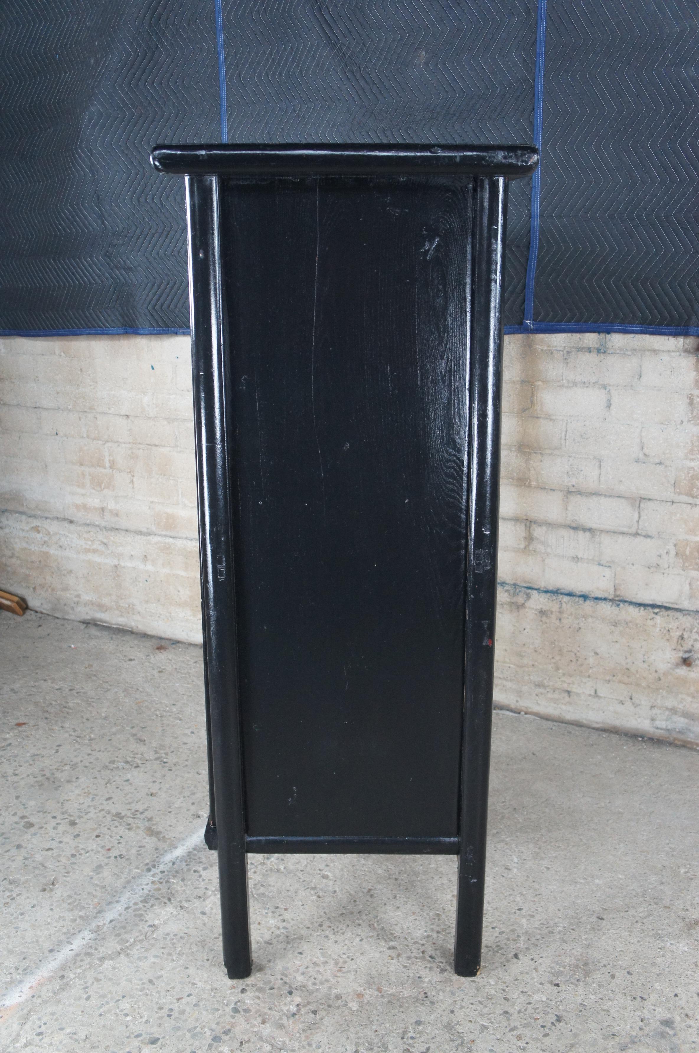 Antique Chinese Qing Dynasty Black Lacquer Elm Armoire Wardrobe Scholars Cabinet For Sale 5