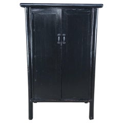 Antique Chinese Qing Dynasty Black Lacquer Elm Armoire Wardrobe Scholars Cabinet