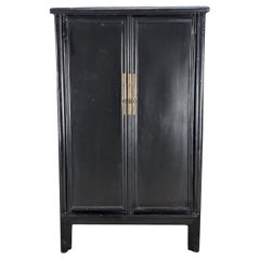 Antique Chinese Qing Dynasty Black Lacquer Elm Wedding Cabinet Armoire Wardrobe