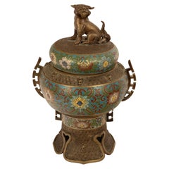 Antique Chinese Qing Dynasty Bronze Cloisonne Enamel Censer Insence Burner 1900