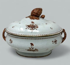 Antique Chinese Qing Dynasty Canton Porcelain Famille Rose Qianlong Tureen 18 Ct