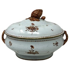 Antique Chinese Qing Dynasty Canton Porcelain Famille Rose Qianlong Tureen 18 Ct