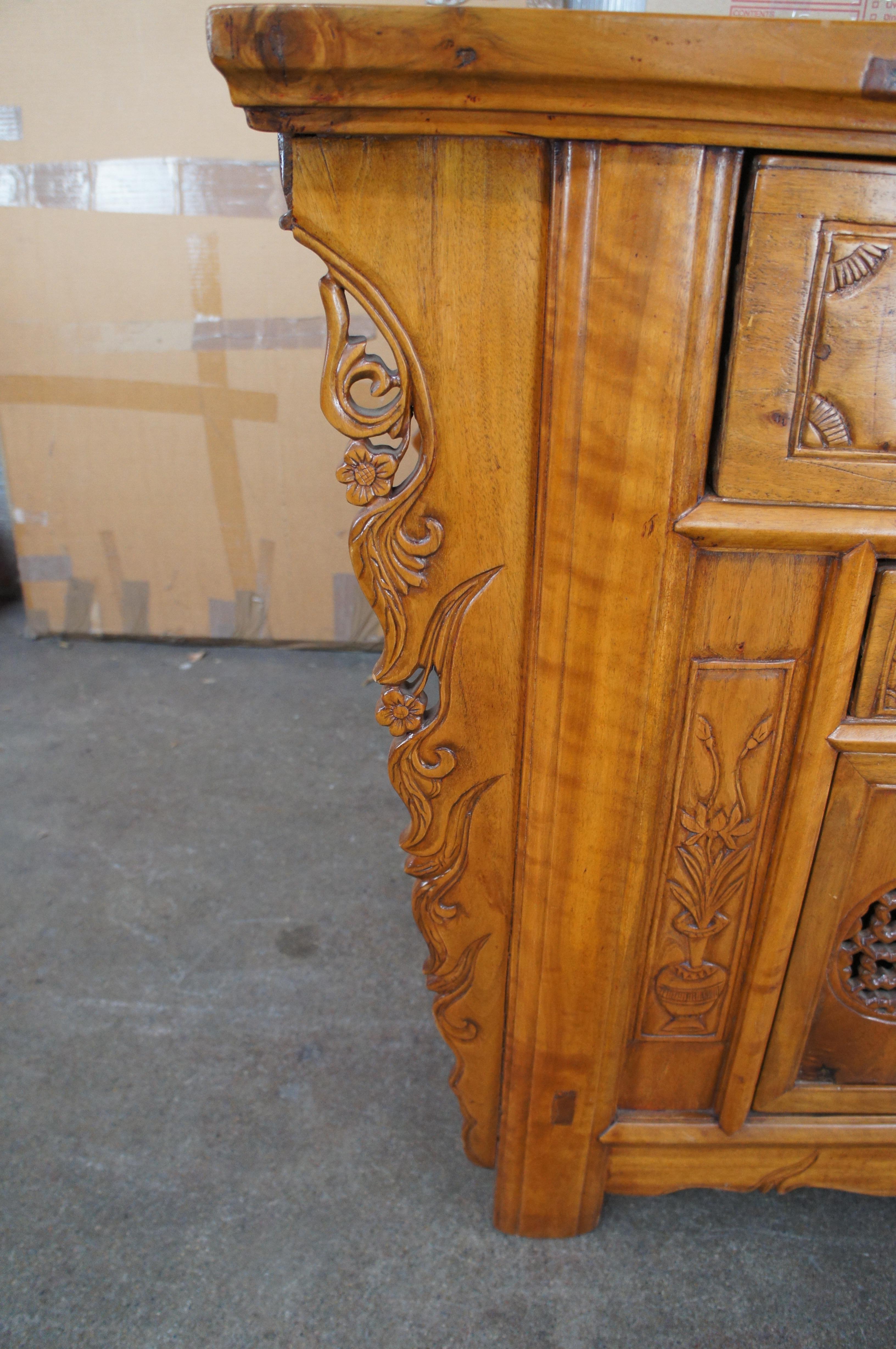 Antique Chinese Qing Dynasty Carved Elm Altar Cabinet Sideboard Console Coffer For Sale 2