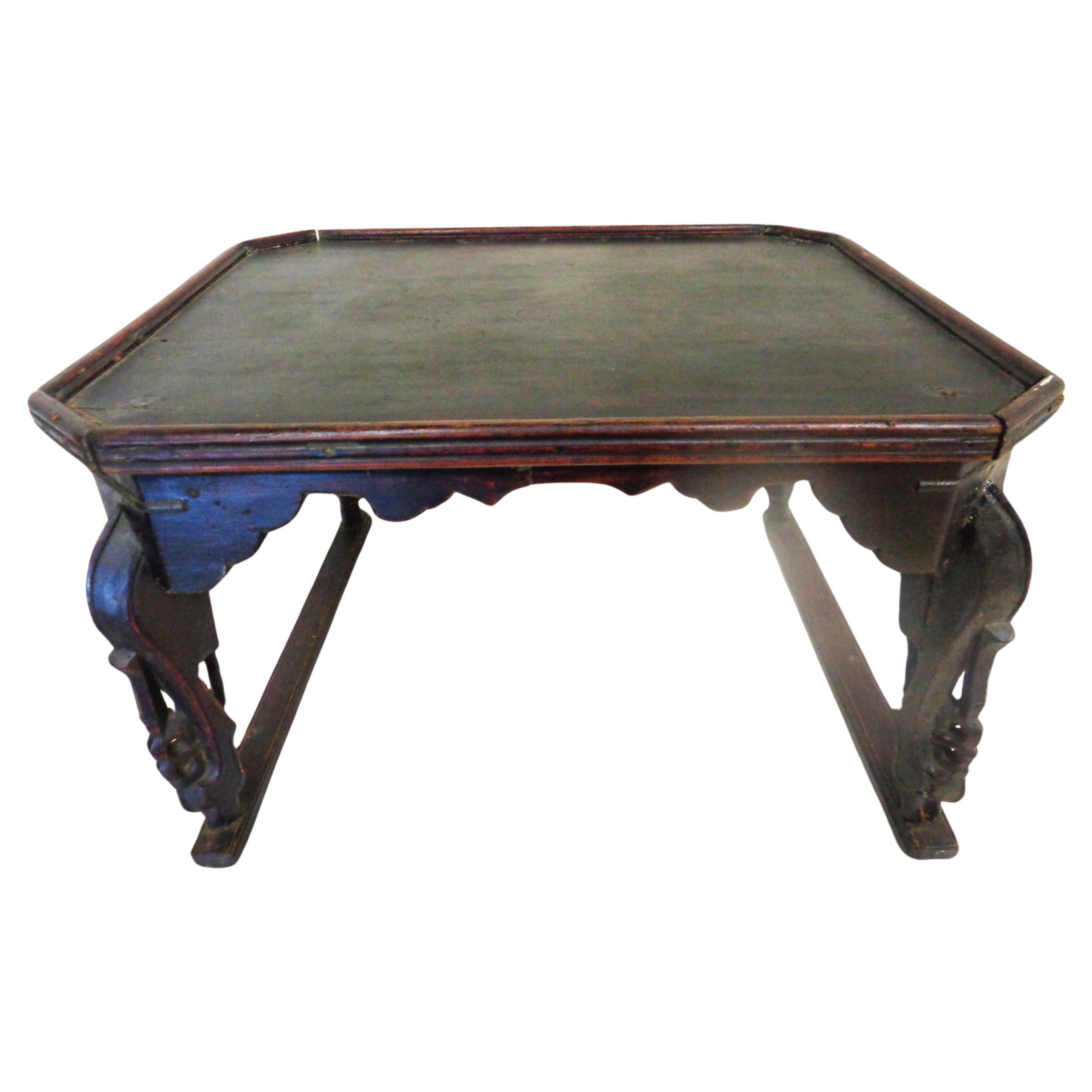 19th Century Antique Chinese Qing Dynasty Carved Hardwood Tea Stand For Sale