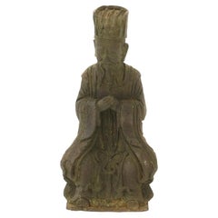 Antique Bouddha prêtre en bois d'agar sculpté de la dynastie chinoise Qing