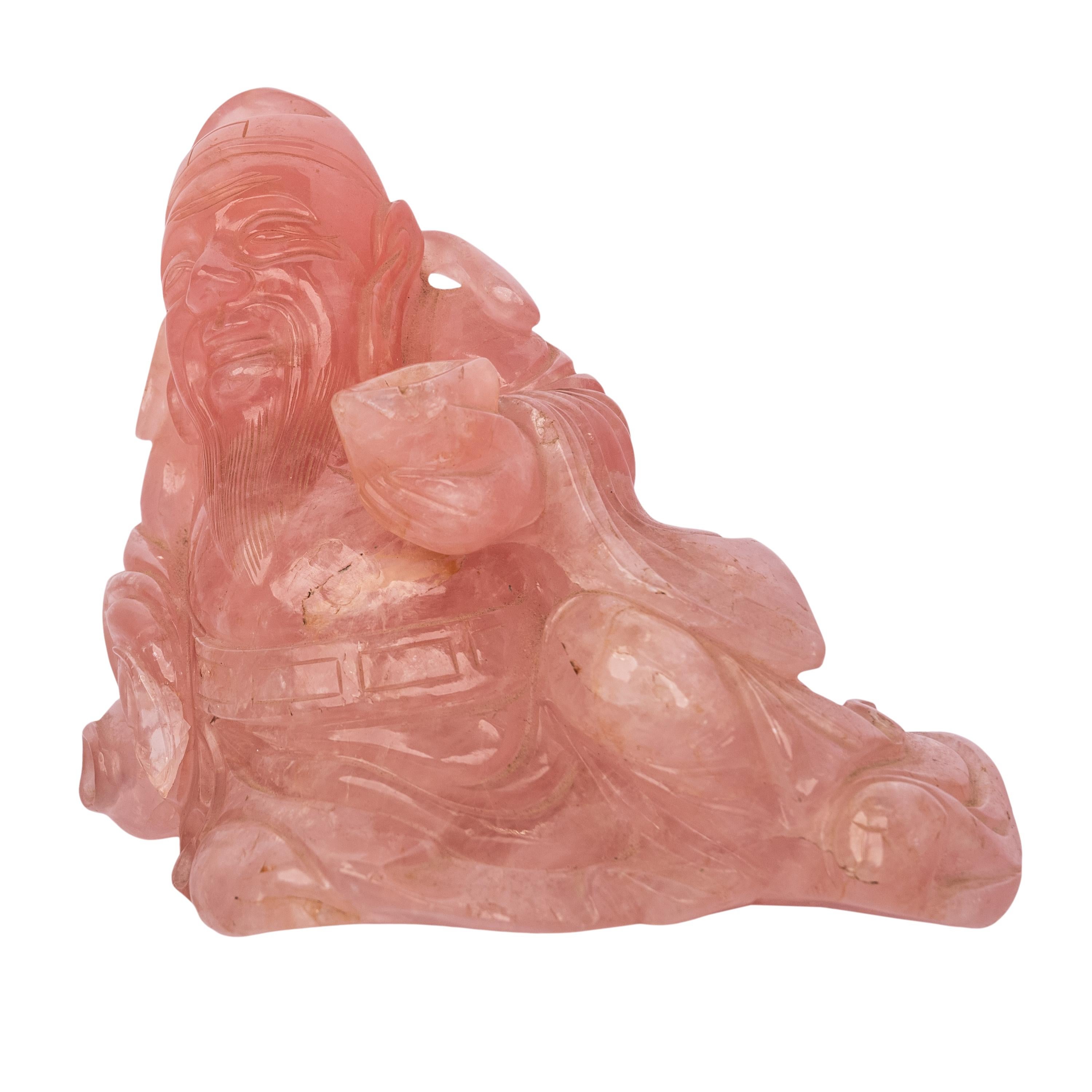 Antique Chinese Qing Dynasty Carved Rose Quartz Hotei Buddha Statue & Stand 1910 For Sale 2