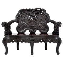 Ancienne dynastie chinoise Qing - Dragon en bois de rose sculpté - Loveseat/Sofa/Bench