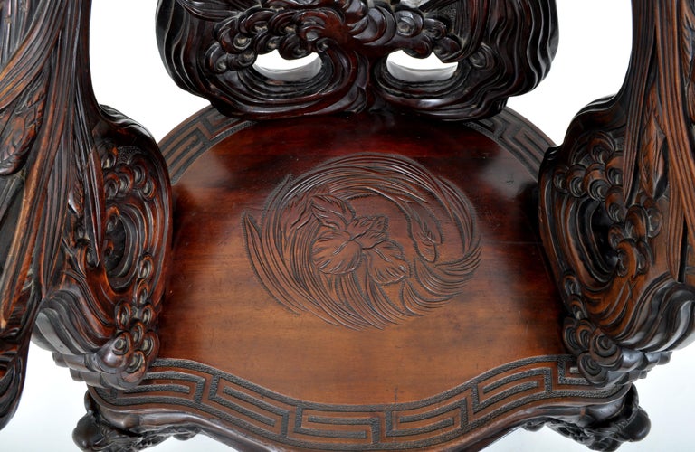 Antique Chinese Qing Dynasty Carved Rosewood Throne Chair, circa 1890 7