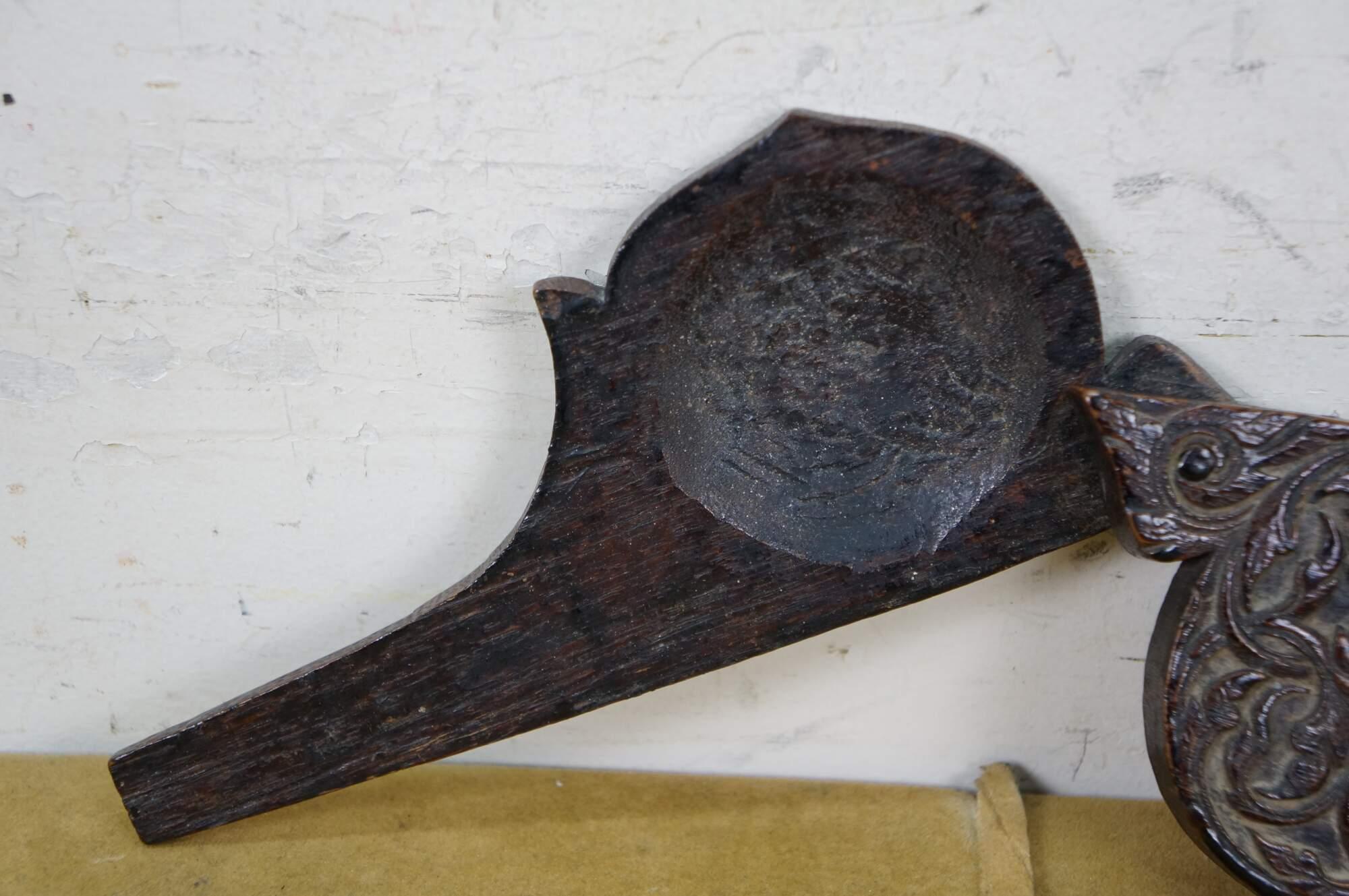 Antique Chinese Qing Dynasty Carved Wood Brass Opium Weight Scale 8