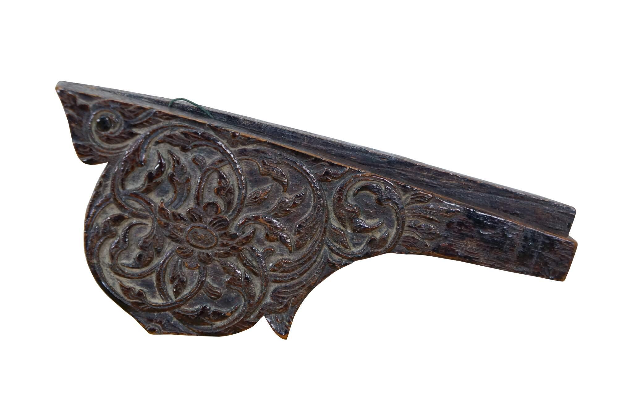 Antique Chinese Qing Dynasty Carved Wood Brass Opium Weight Scale 8