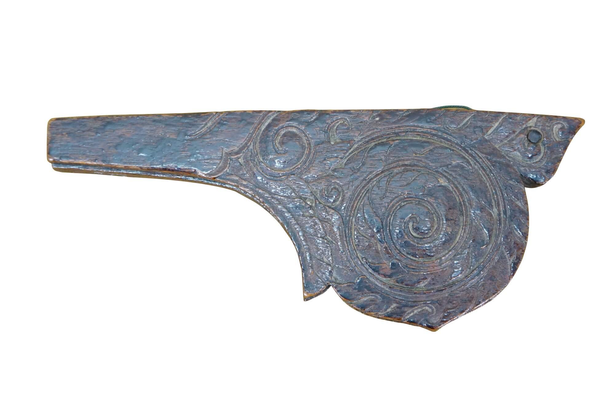 Antique Chinese Qing Dynasty Carved Wood Brass Opium Weight Scale 8