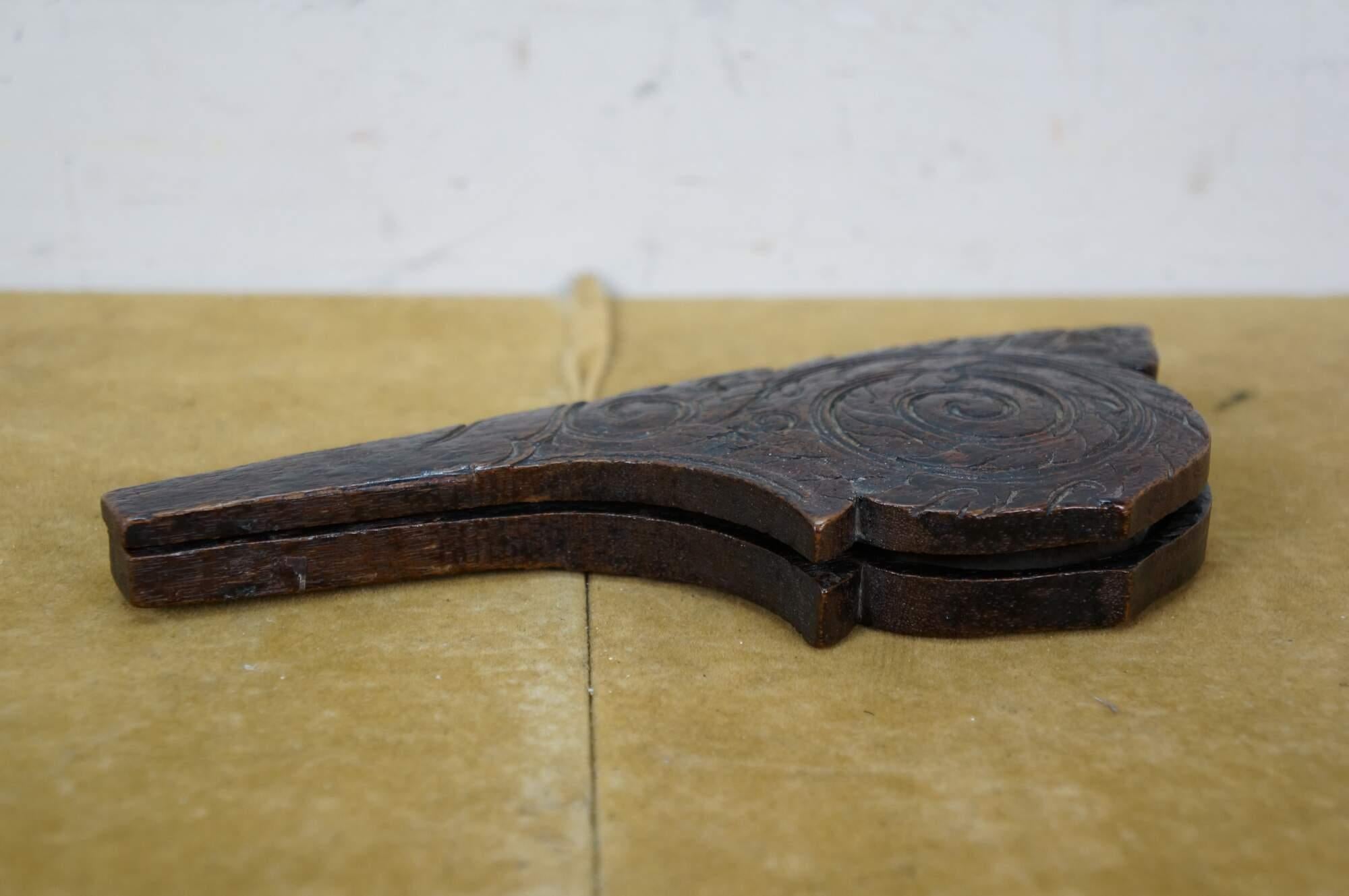 Antique Chinese Qing Dynasty Carved Wood Brass Opium Weight Scale 8