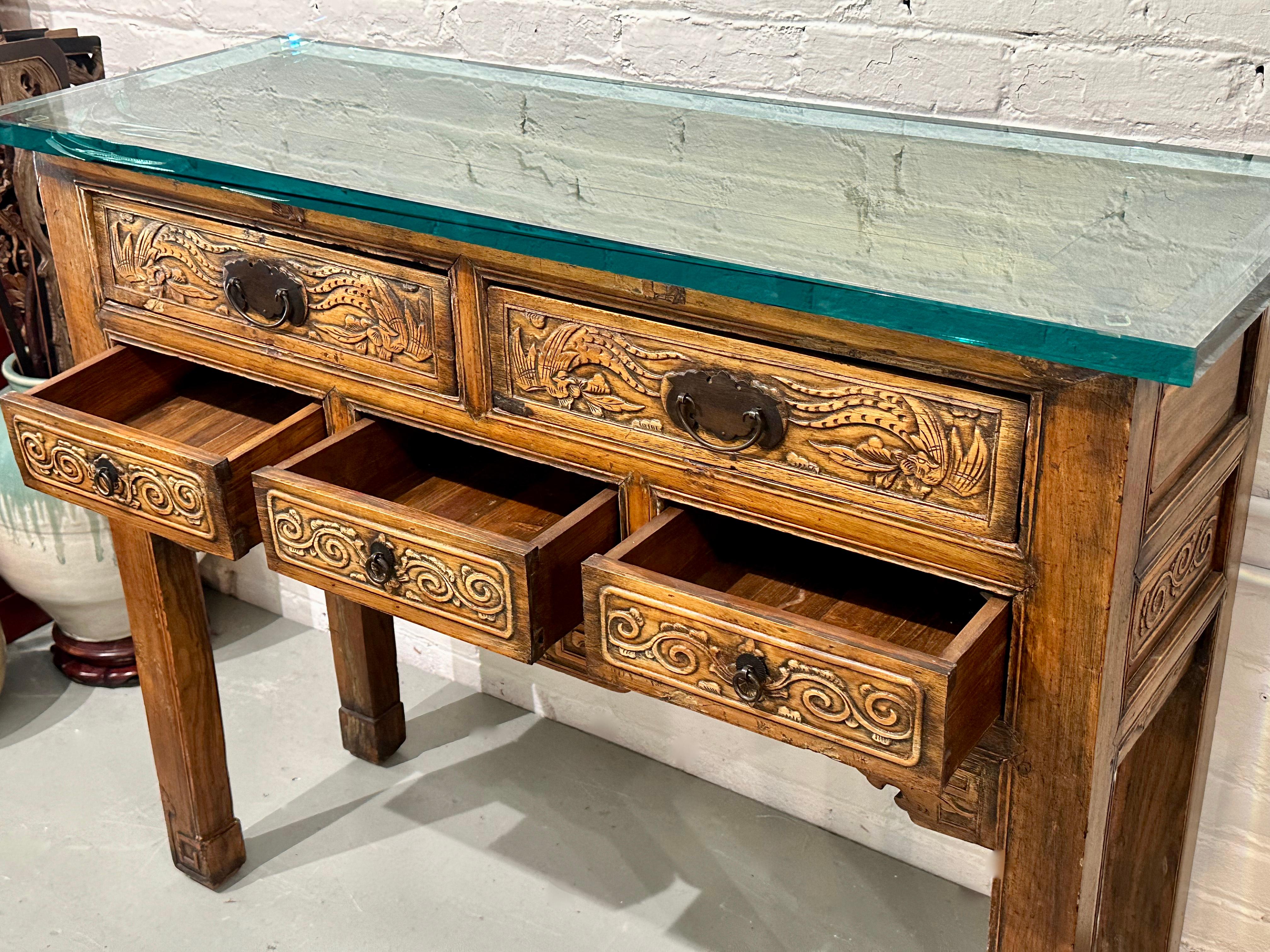 Antigua consola china de la dinastía Qing Mesa Alter tallada 3/4