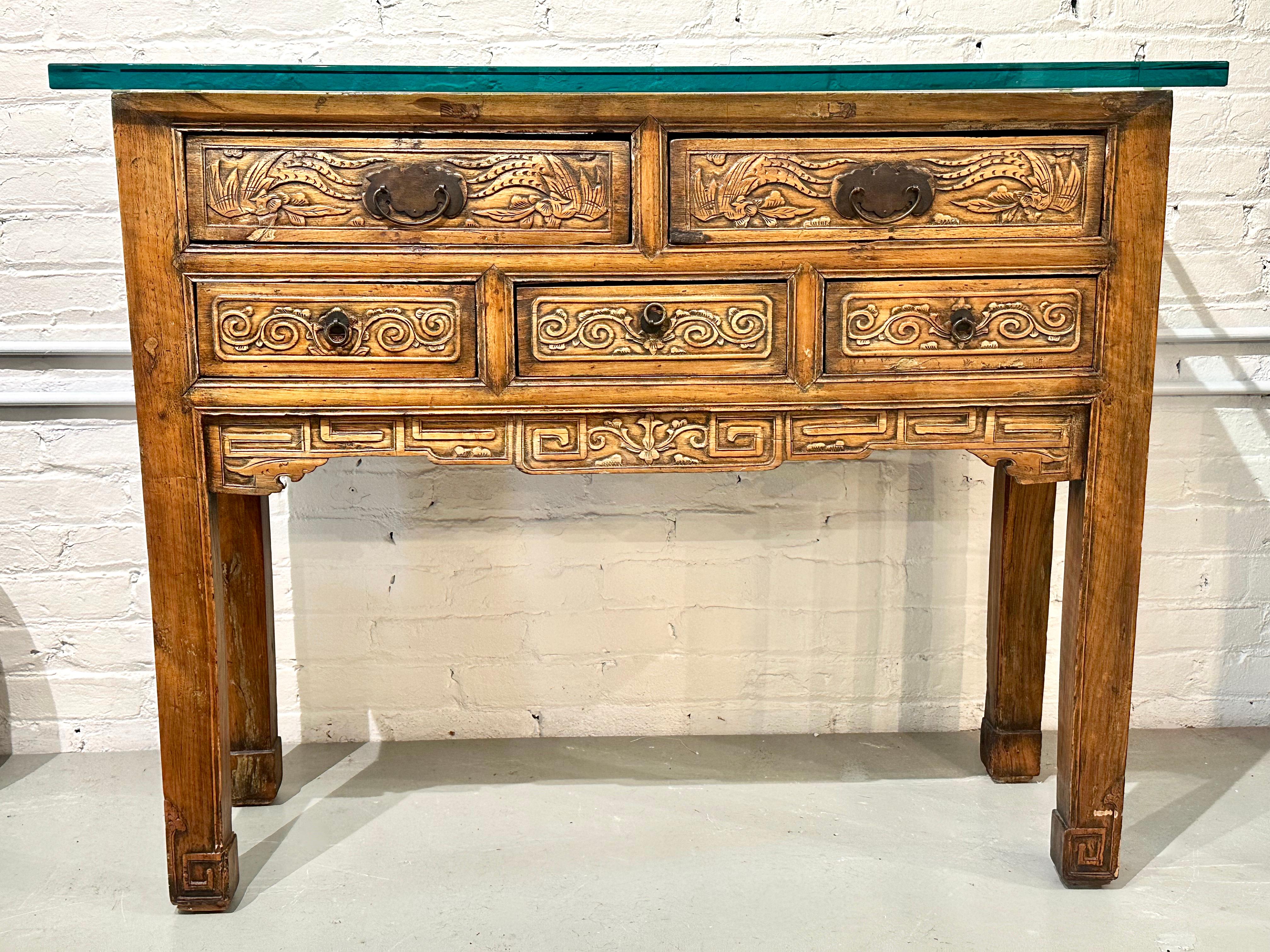 Antigua consola china de la dinastía Qing Mesa Alter tallada 3/4