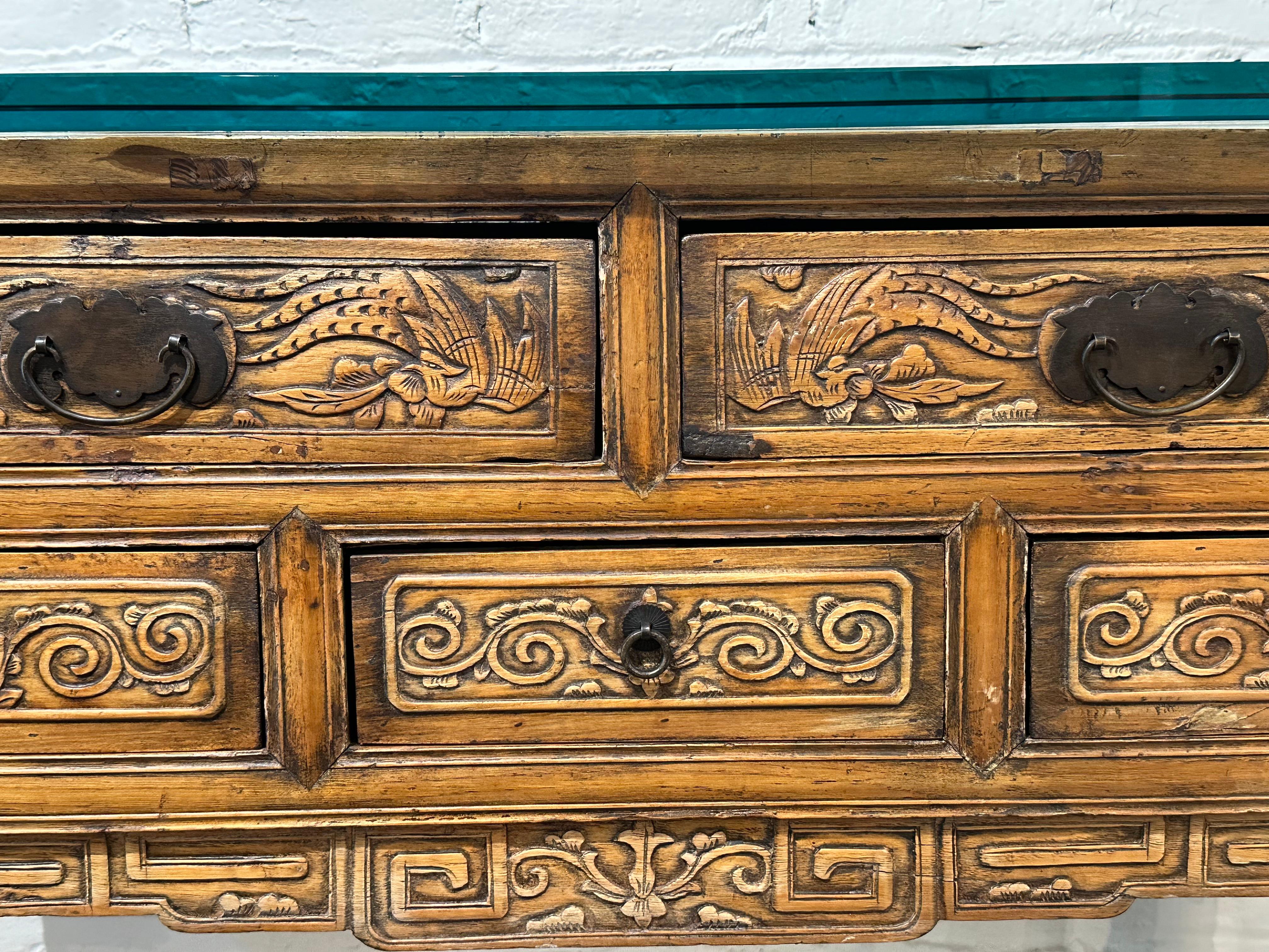 Antigua consola china de la dinastía Qing Mesa Alter tallada 3/4