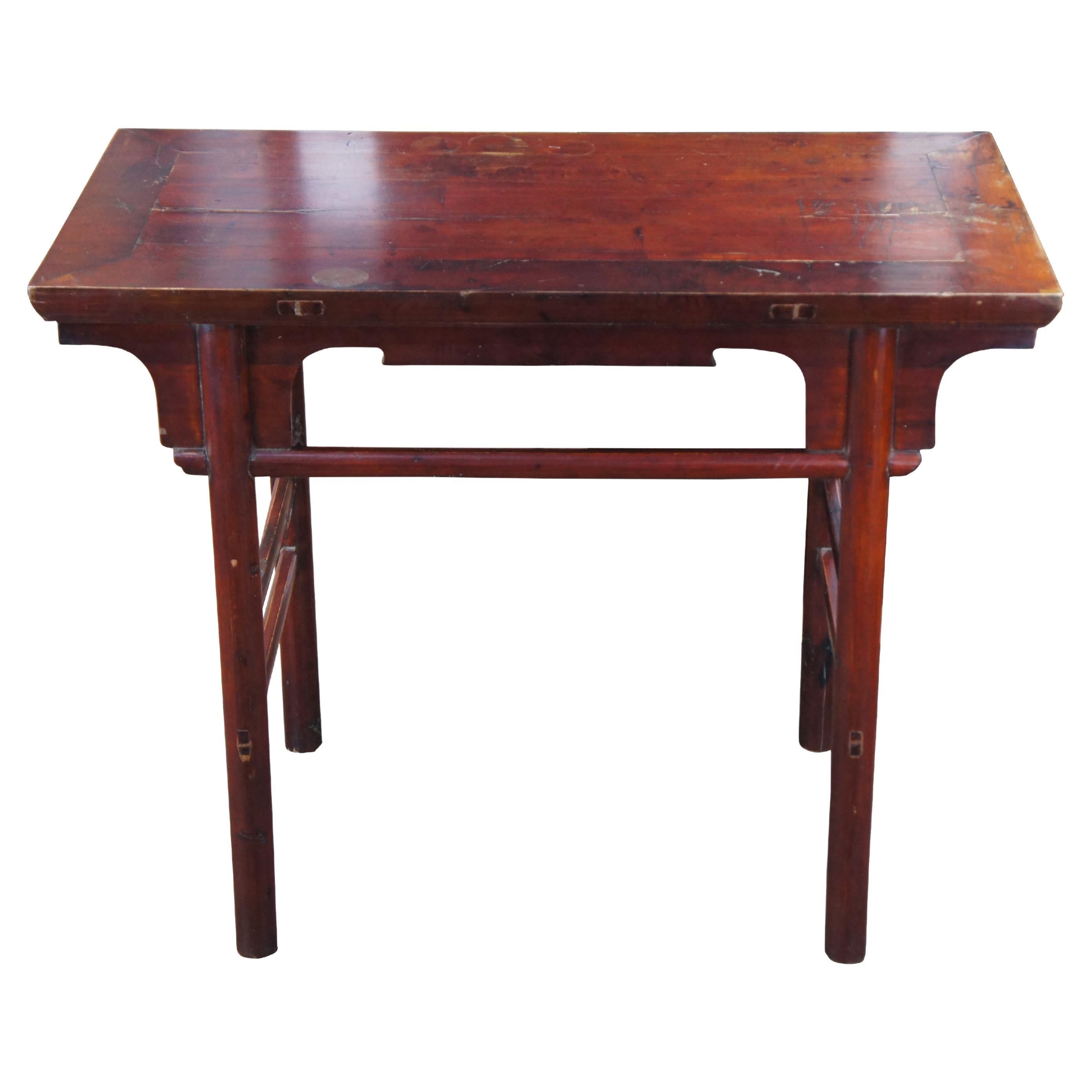 Antique Chinese Qing Dynasty Elm Altar Table Hallway Console Sculpture Stand 42" For Sale