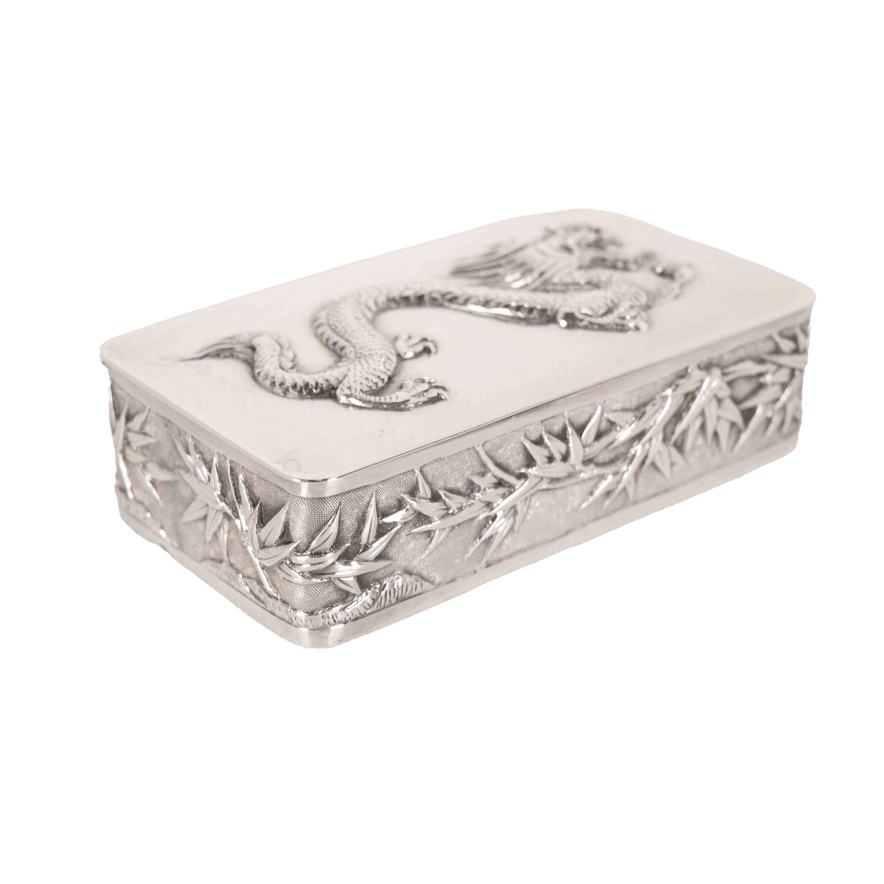 Antique Chinese Qing Dynasty Export Silver Gilt Dragon Snuff Box Wang Hing 1900 For Sale 4